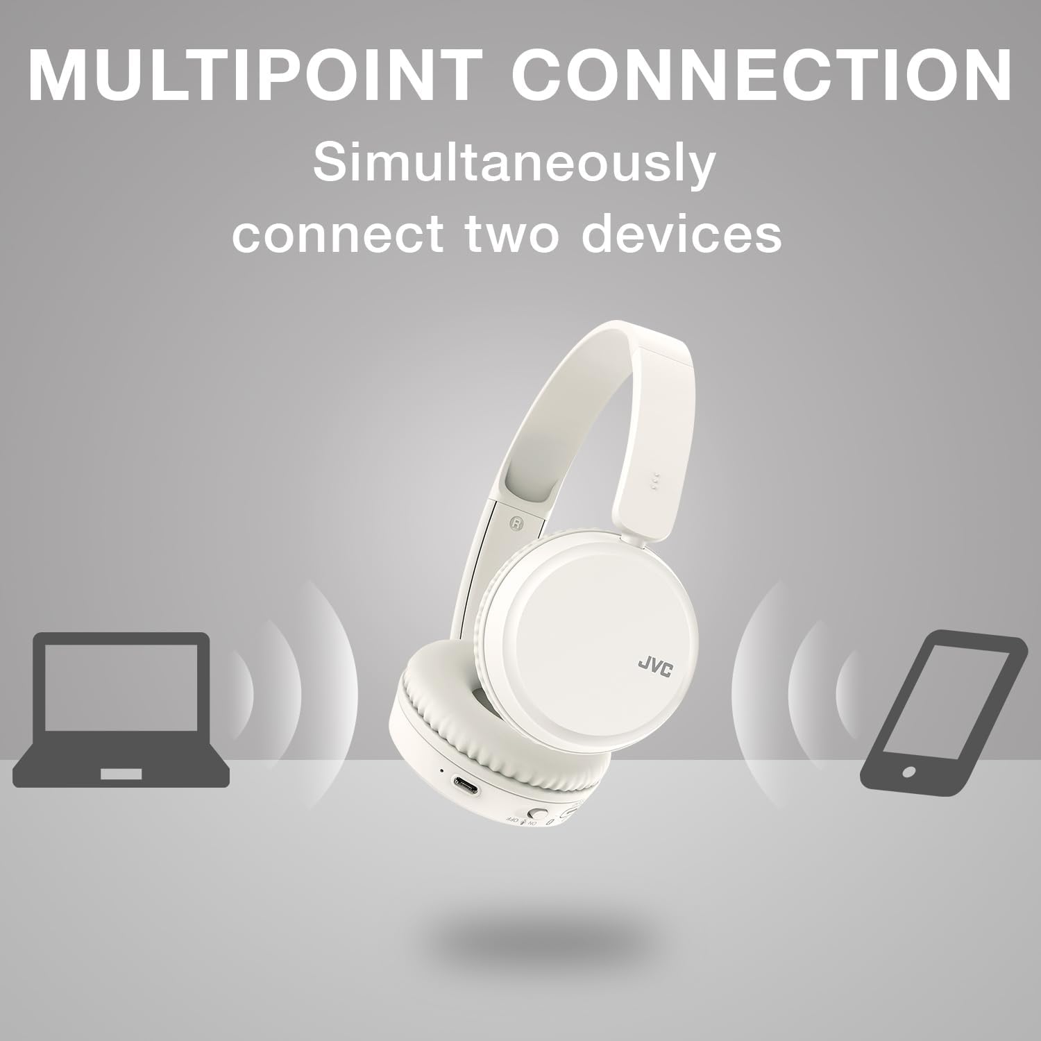 Detalle de JVC HA-Z37W-W Bluetooth On-Ear Headphones: Deep Bass, 35h Battery, Multi-Point, White