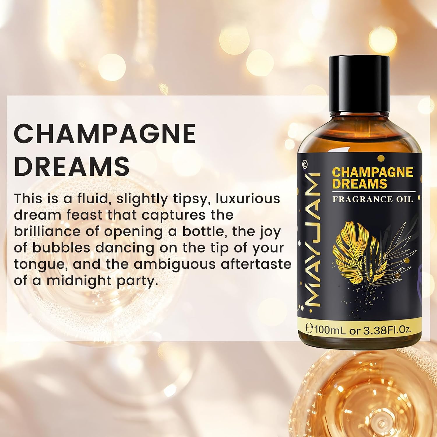 Detalle de MAYJAM Champagne Dreams Fragrance Oil, 100 ml Amber Glass Bottle