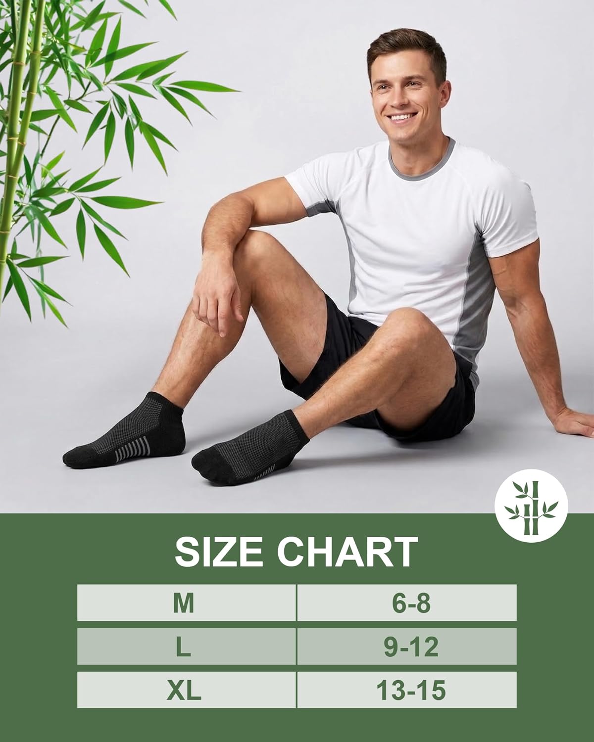 Thumbnail 6 de Ankle Socks for Men (Bamboo Blend) Cushioned Moisture-Wicking Low Cut, 8 Pairs