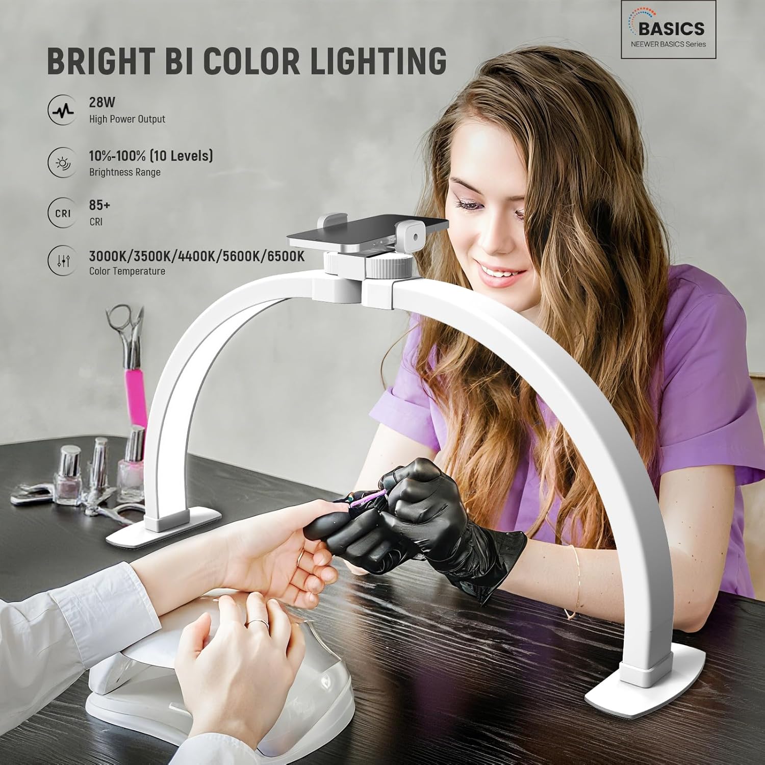 Detalle 2 de Neewer Basics HM04-D 23" Half Moon Nail Light with Phone Mount (308 LEDs, 28W) desk lamp