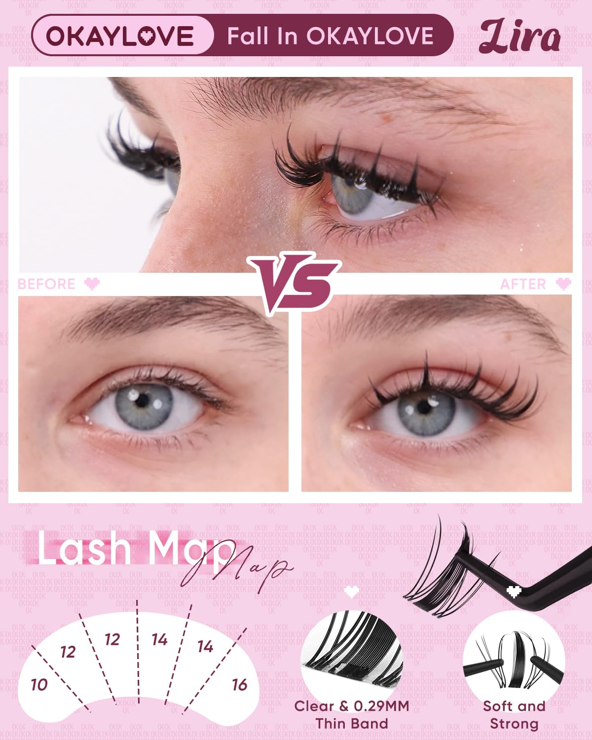 Thumbnail 2 de OKAYLOVE Manga Lash Clusters Kit with Spikes (LIRA, 10–18mm) – DIY Lash Extensions Kit