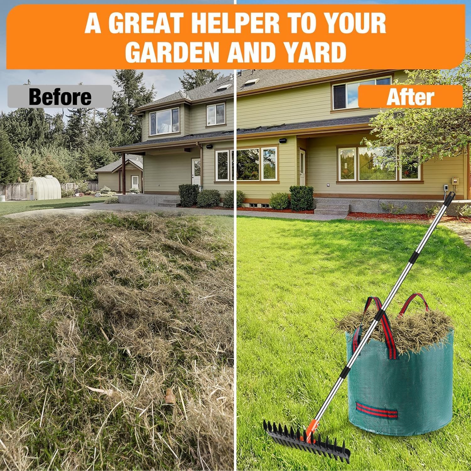 Detalle de Tolia Thatch Rake — Heavy Duty Garden Rake with Dual-Action Tines and 145 cm Adjustable Handle