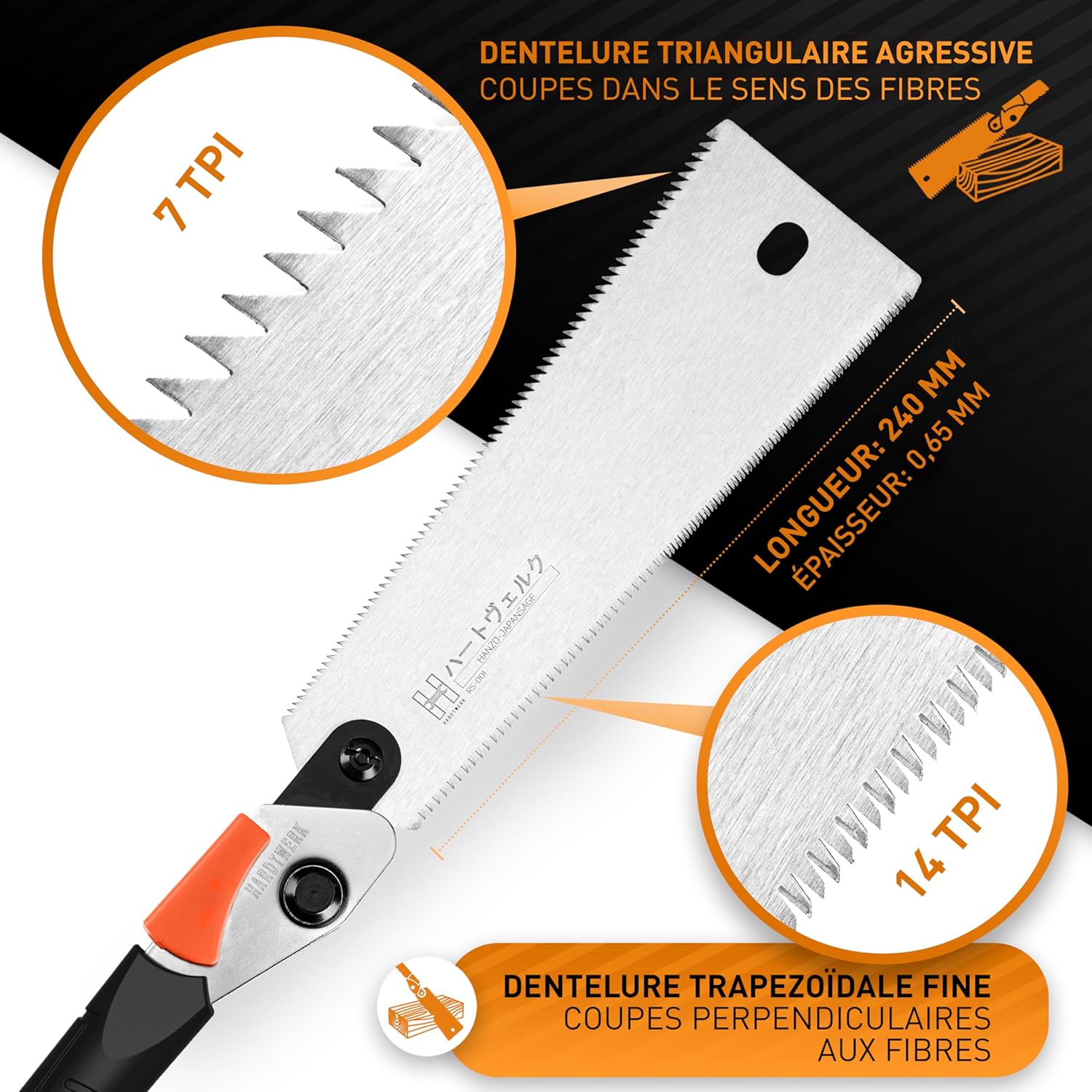 Detalle de HARDTWERK Hanzo RYOBA 240 mm scie japonaise pliable