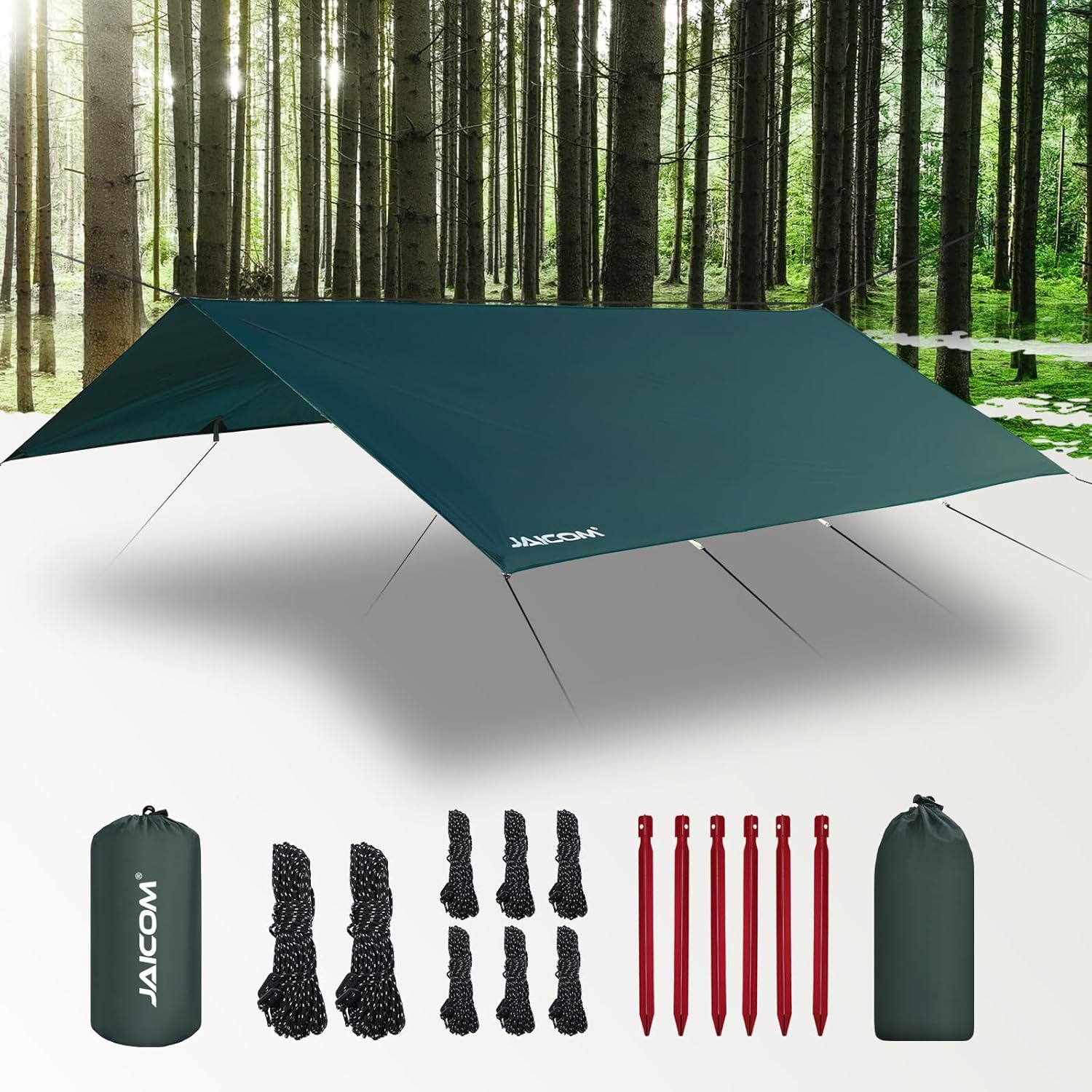 Detalle de JAICOM Tarp Campeggio 3M x 4M: Telone impermeabile leggero e versatile per campeggio, picnic e amache