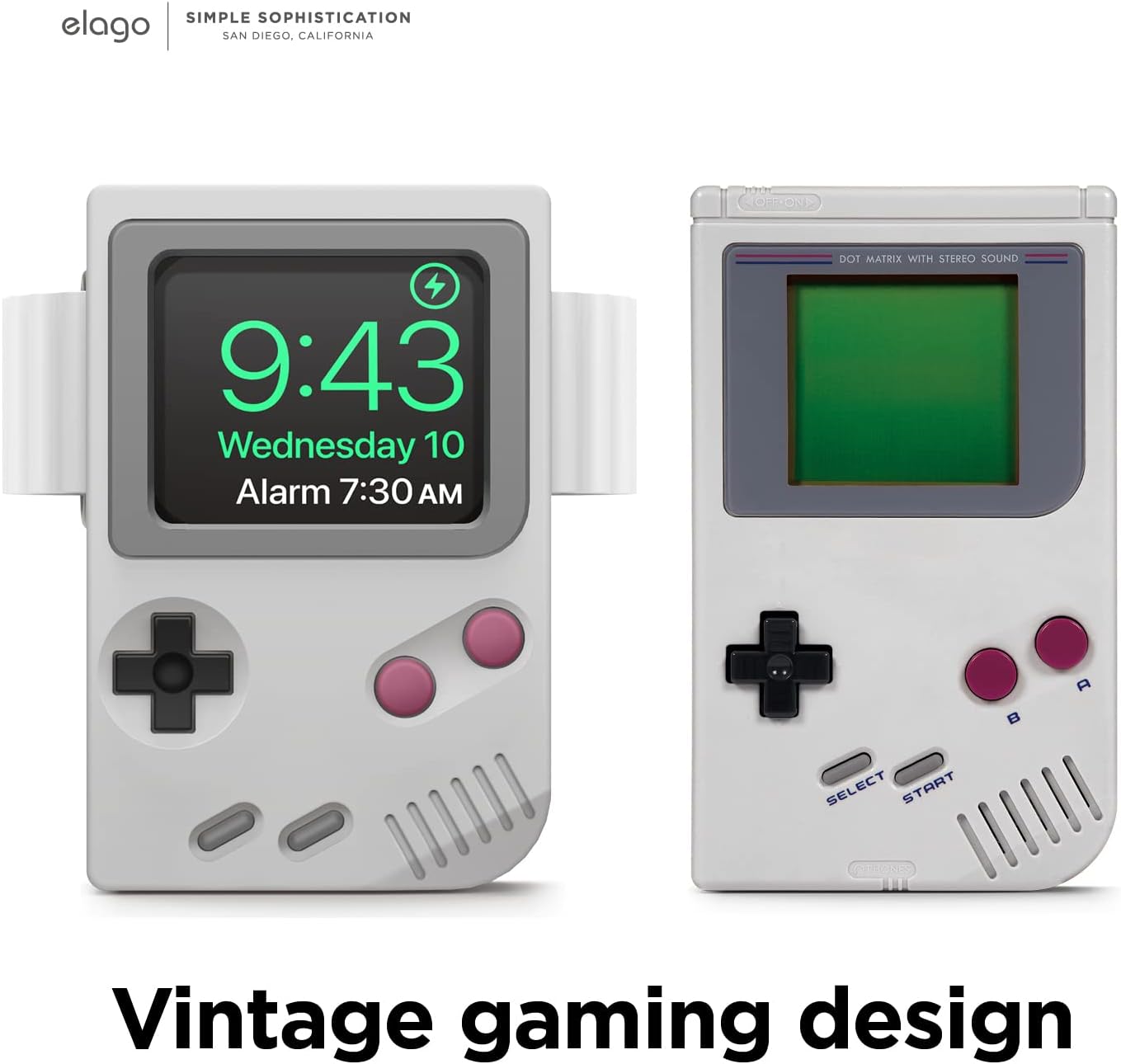 Thumbnail 6 de elago W5 Classic Game Console Apple Watch Stand (for Ultra & 49–42mm models) – Light Grey, Nightstand Mode compatible