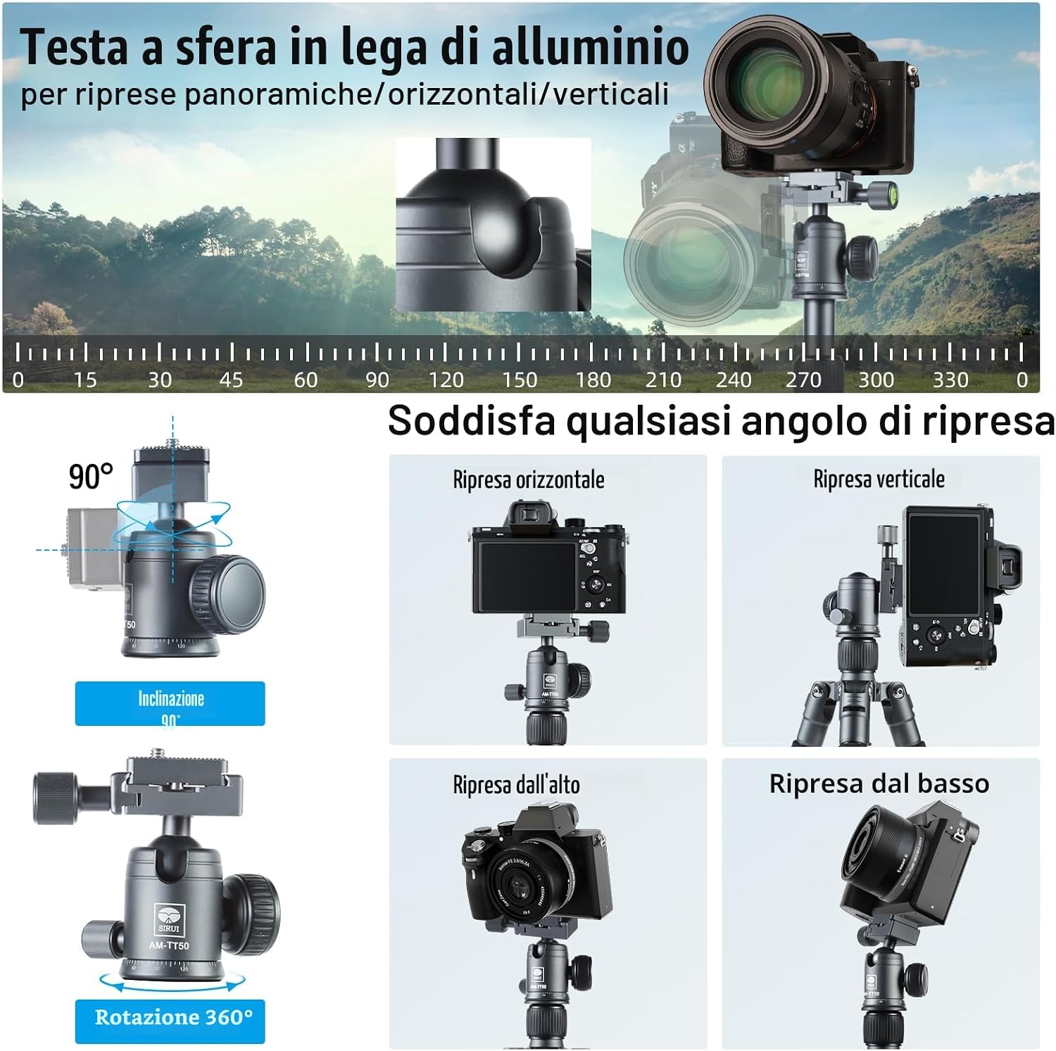 Thumbnail 6 de SIRUI AM-TT50: Treppiede da Tavolo Compatto con Testa Sfera 360° e Supporto per Smartphone