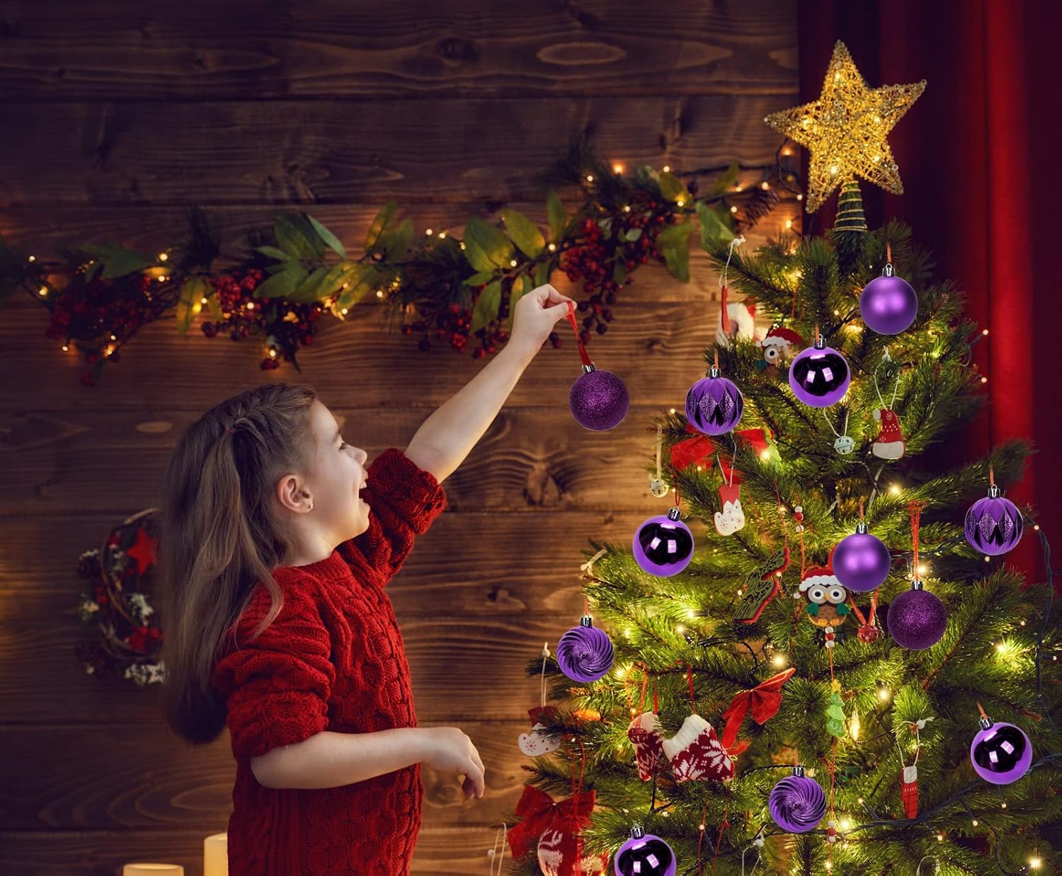 Thumbnail 5 de Oairse 6cm Purple Christmas Baubles — 30 Shatterproof Ornaments for Tree, Wreaths and More