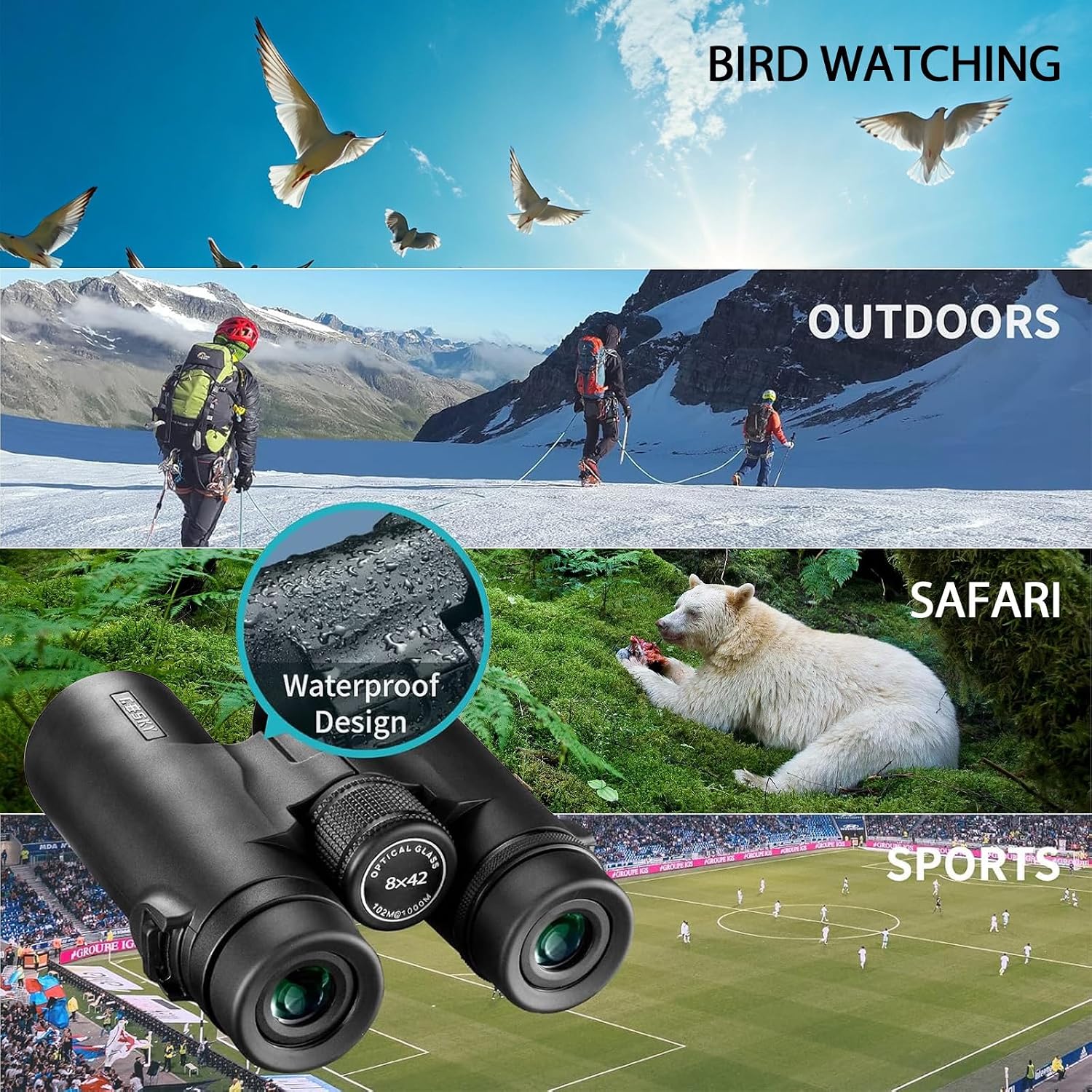 Thumbnail 4 de Gosky 8x42 Roof Prism Binoculars for Adults — Waterproof, with Phone Mount and Tripod