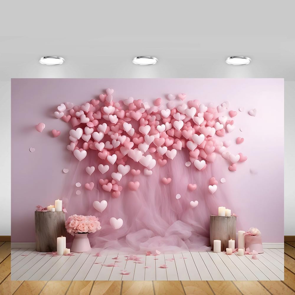 Thumbnail 3 de MEHOFOND 7x5ft Valentine’s Day Backdrop for Photography – Pink Romantic Floral & Candle Theme