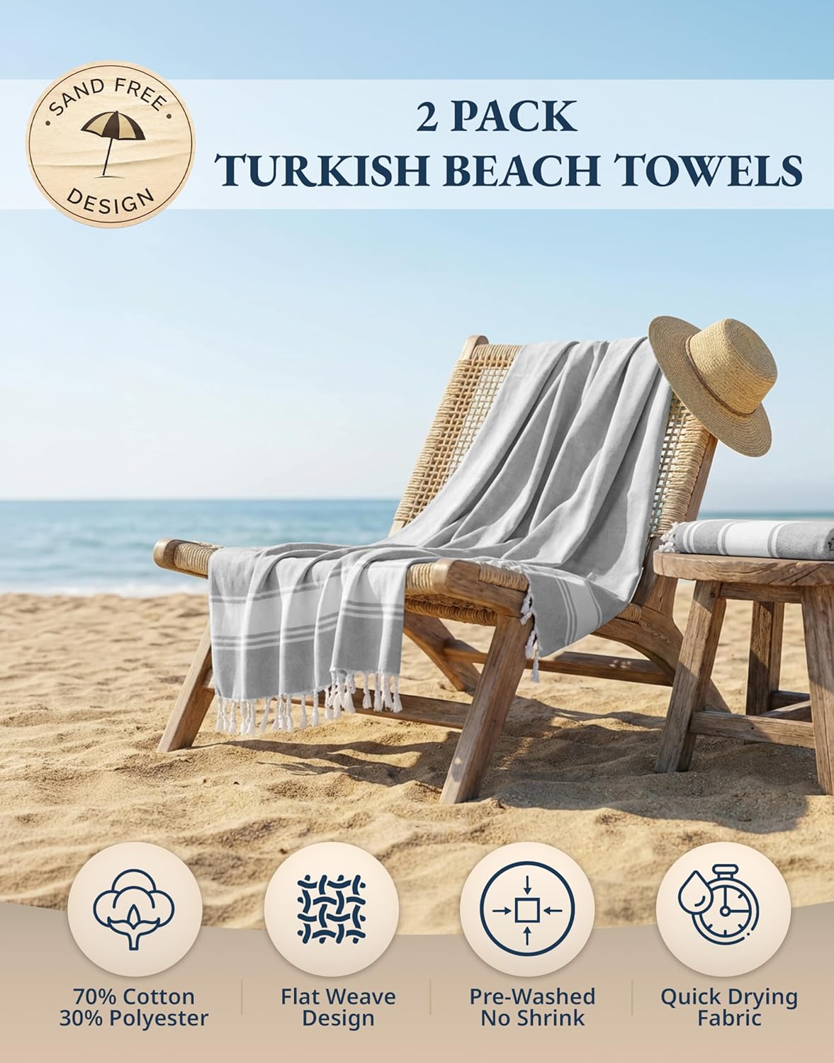 Detalle de Lane Linen Beach Towels 39x71