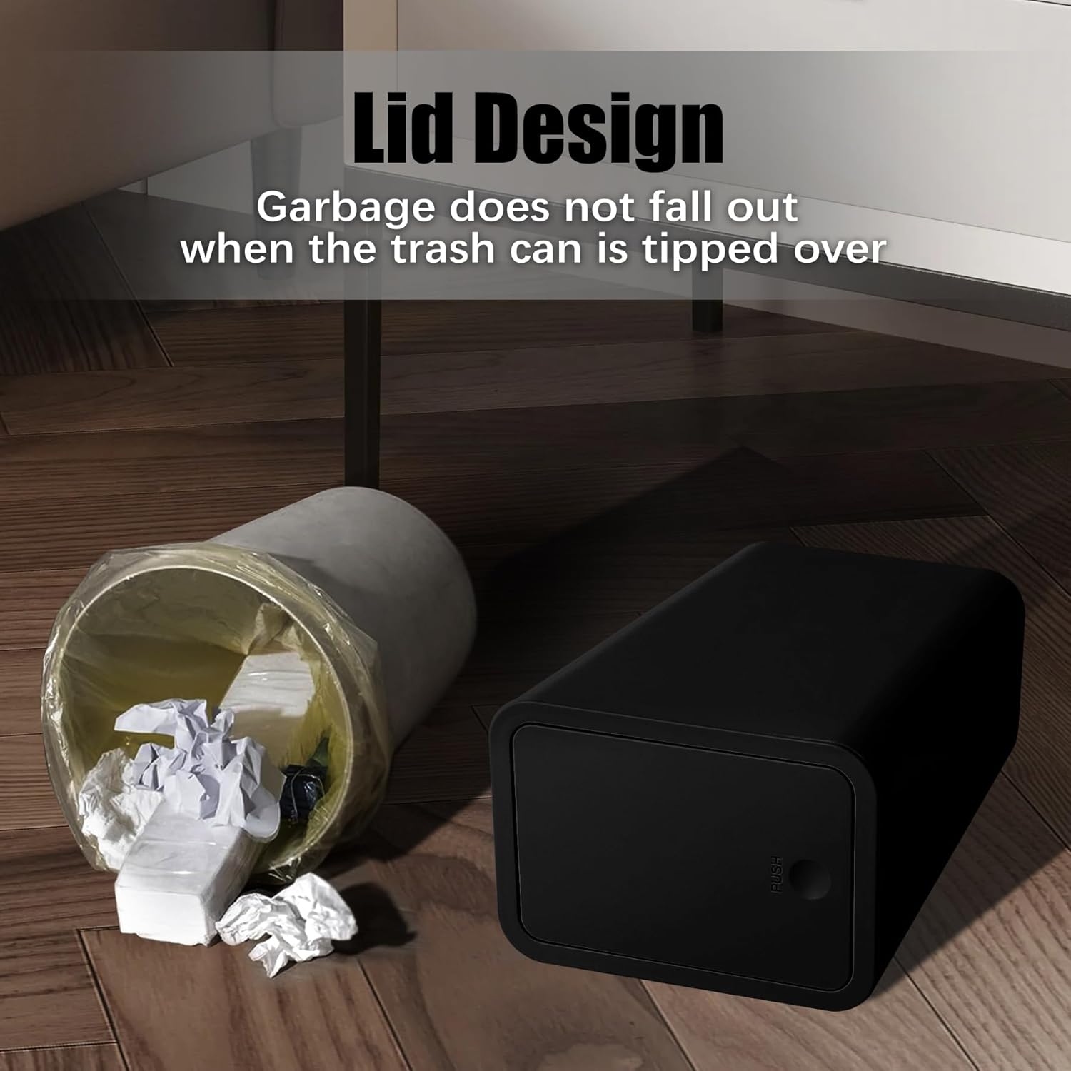 Thumbnail 6 de TIPGO Bathroom Trash Can with Lid (10 Liter / 2.6 Gallon) Slim Pop-Up Bin for Kitchen, Bedroom, Office — Black