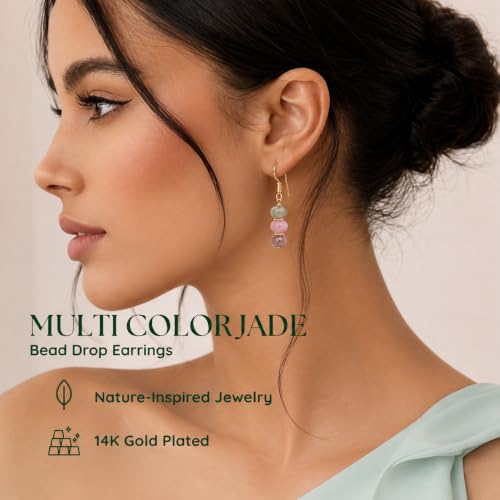 Detalle de Gempires Natural Gemstone Rondelle Bead Earrings, Multi Quartz – 8mm Drop
