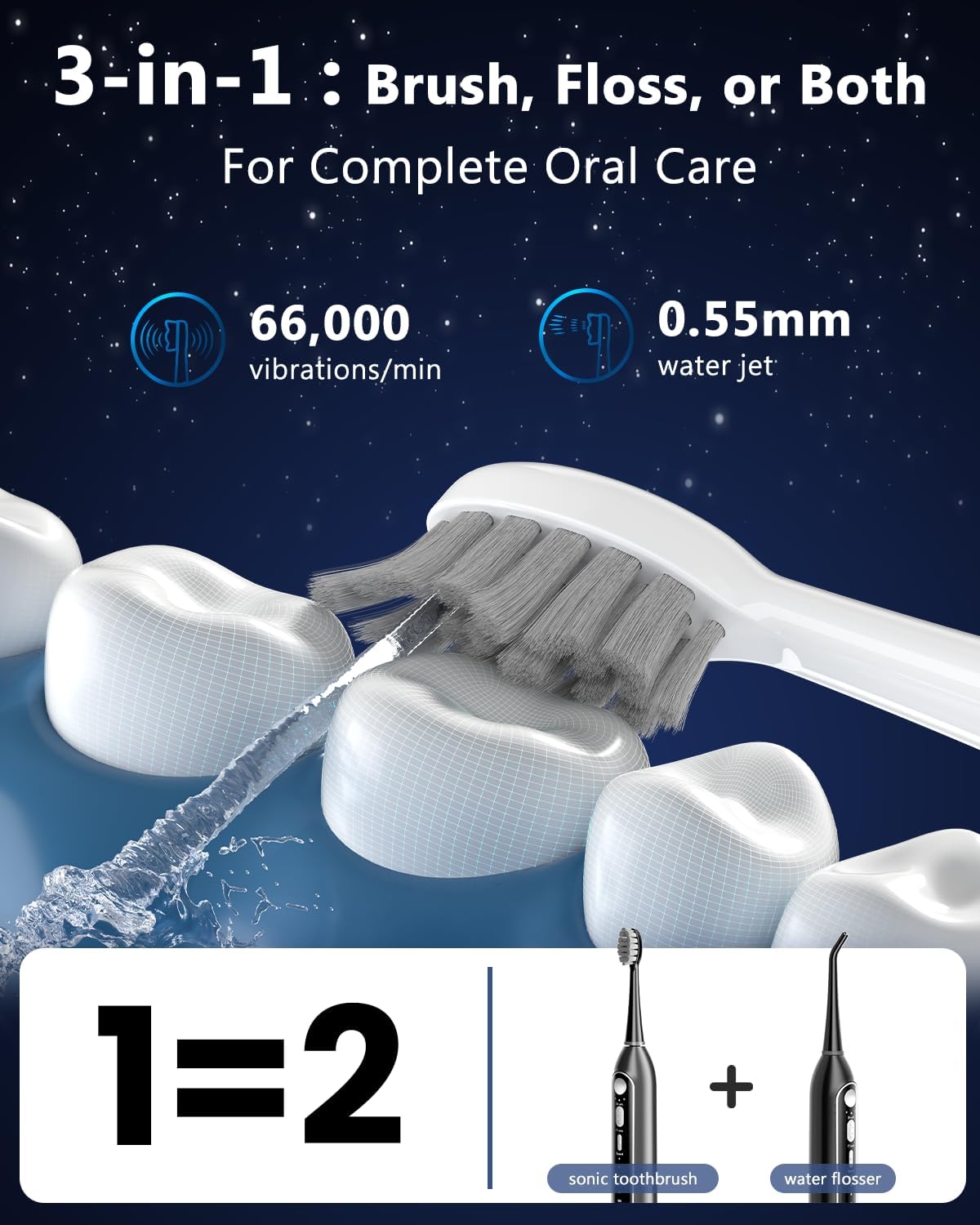 Detalle de Electric Toothbrush with Water Flosser: 3-in-1 Sonic Brush & Oral Irrigator for Adults