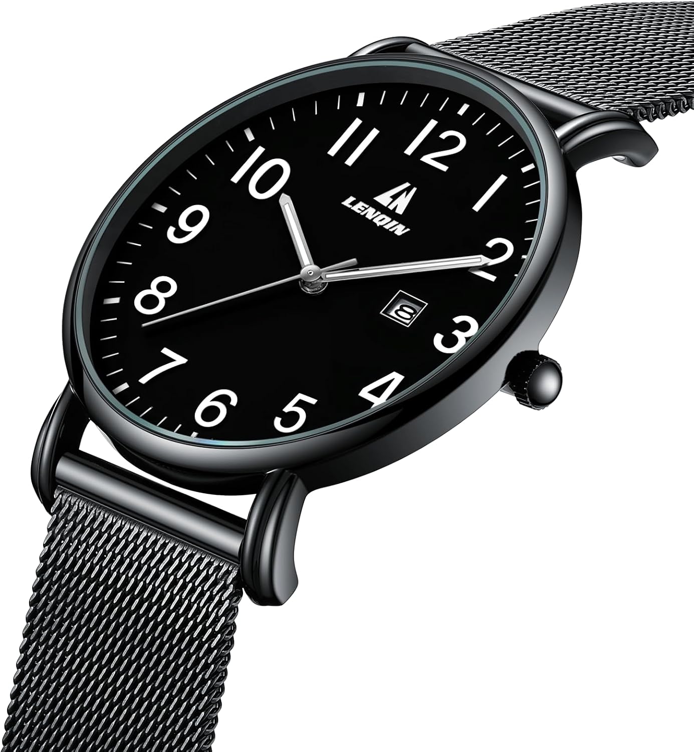 Detalle 1 de LENQIN Herren Uhr Edelstahl Analog Quarz 30 M Wasserfest