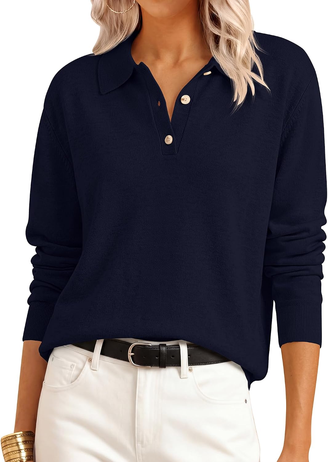 Detalle de ANRABESS Women's Polo Sweater, Polyester Blend