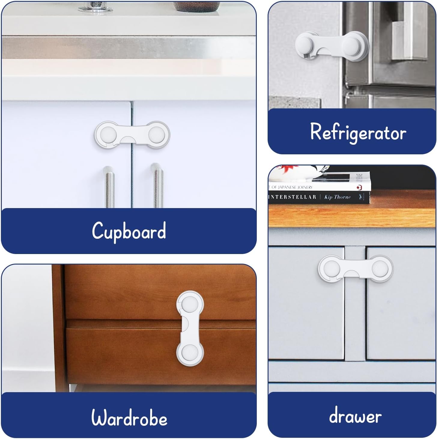 Thumbnail 5 de Septeamay Cupboard Locks for Children (8 Pack) – Strong Adhesive Child Safety Locks for Kitchen Cabinets & Drawers