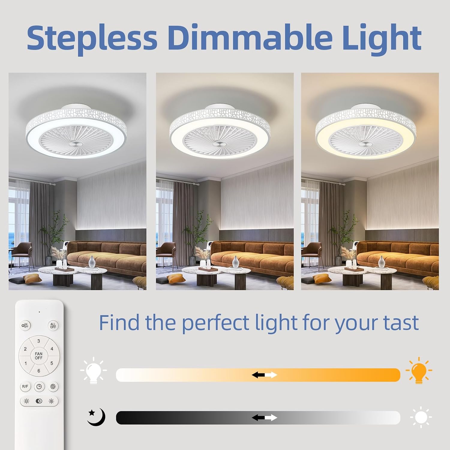 Detalle de Enwinup 22423W-CFL 18.9in Enclosed Ceiling Fan with Dimmable LED Light