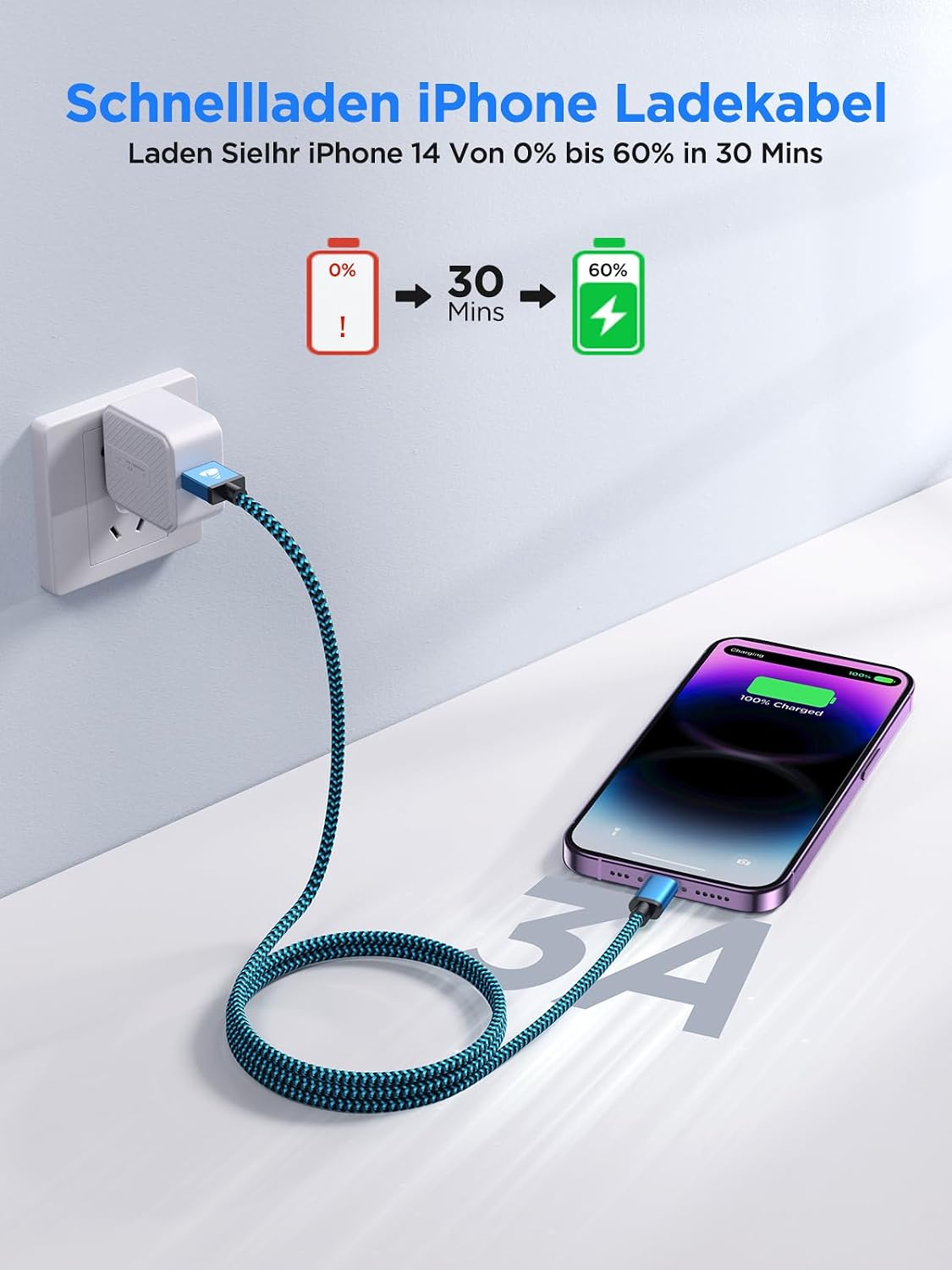 Detalle 2 de iPhone Ladekabel 2M 3Pack Lightning 3A