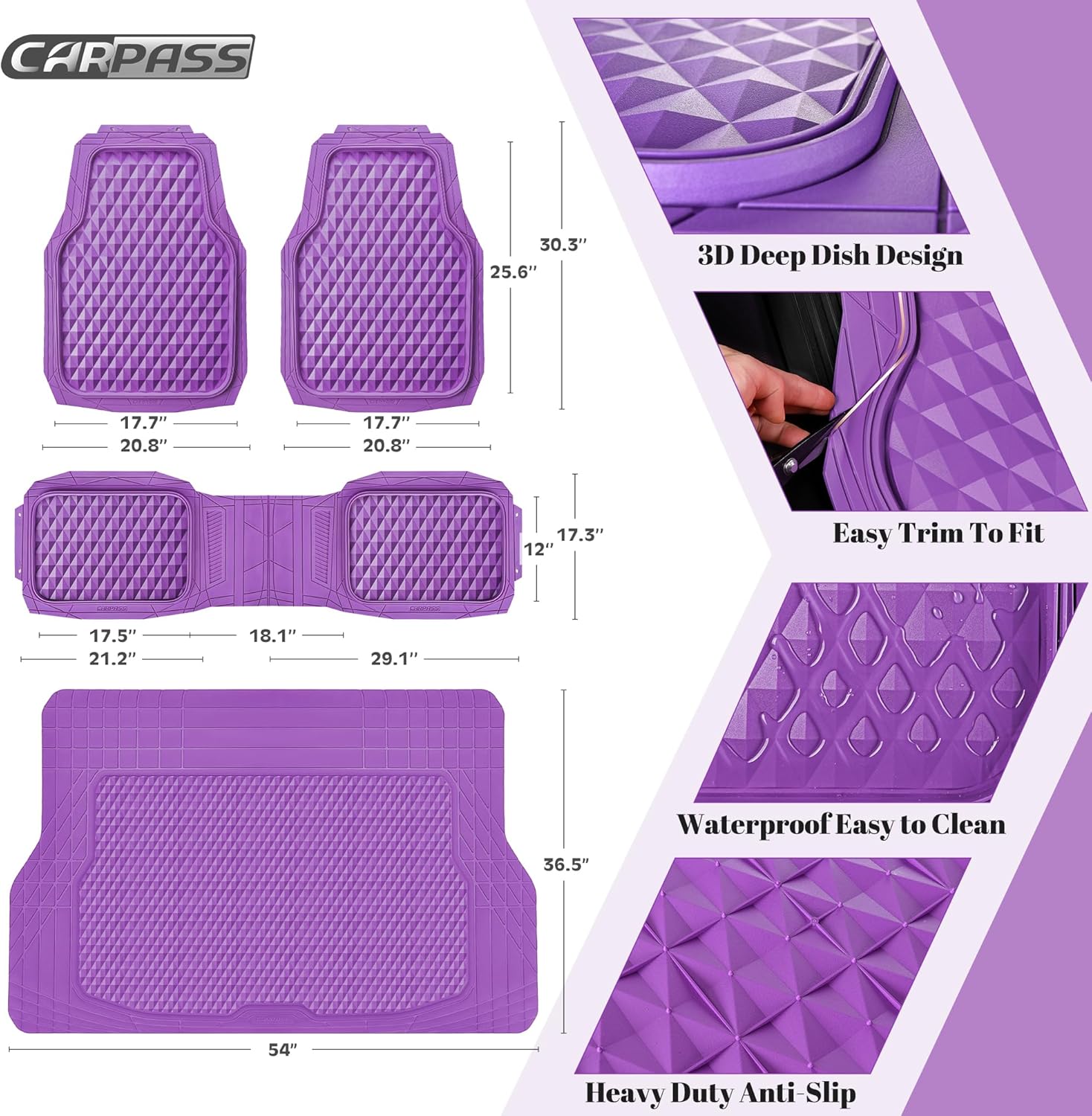 Thumbnail 2 de CAR PASS Heavy Duty Rubber Purple Floor Mats