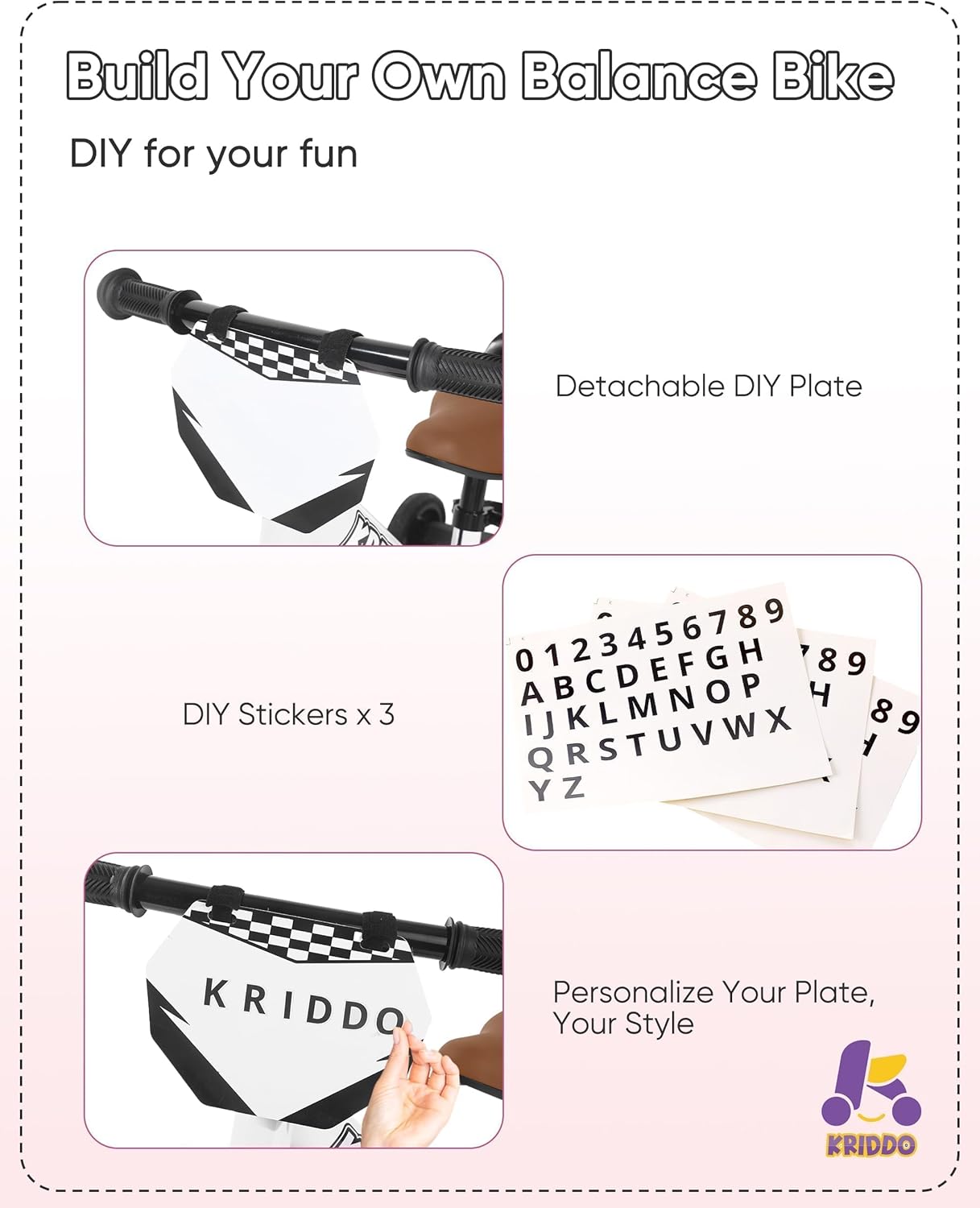 Thumbnail 3 de KRIDDO 2-in-1 Kids Tricycle and Toddler Balance Bike (2 Year Old) — Detachable Pedals & Stowable Training Wheels, White