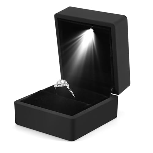 Detalle de Yosoo Health Gear caja de anillo con luz LED para propuesta de boda y San Valentín (negro)