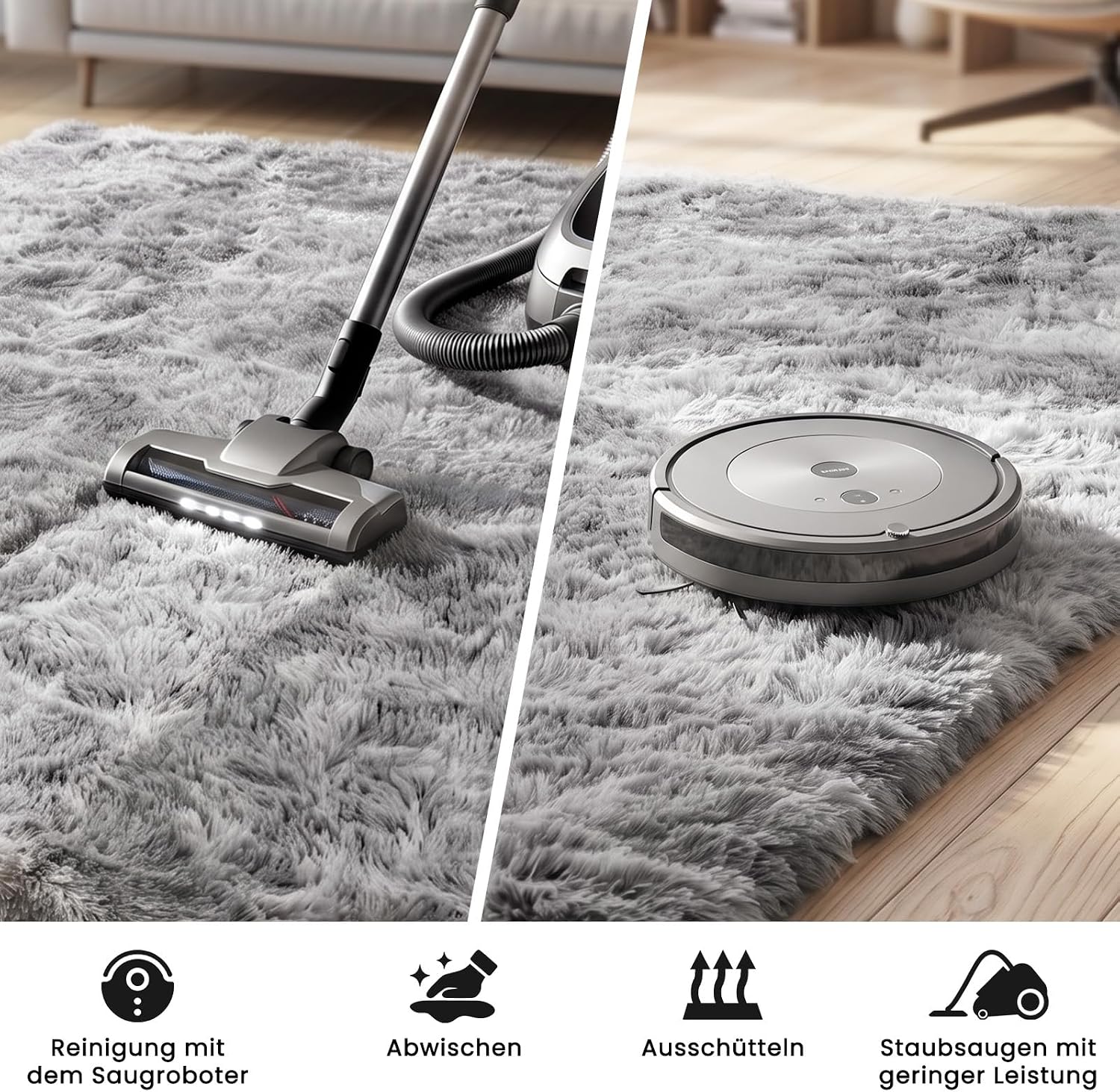 Detalle 2 de Sour Lemon Hochflor Teppich in Grau (240 x 340 cm) – waschbar, rutschhemmend, extra groß für Wohnzimmer & Schlafzimmer