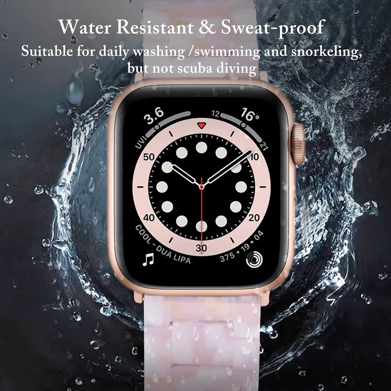 Detalle 2 de V.R.HOPE Modern Resin Straps for Apple Watch (Pink Floral, Rose Gold) – Lightweight 38/40/41/42mm bands