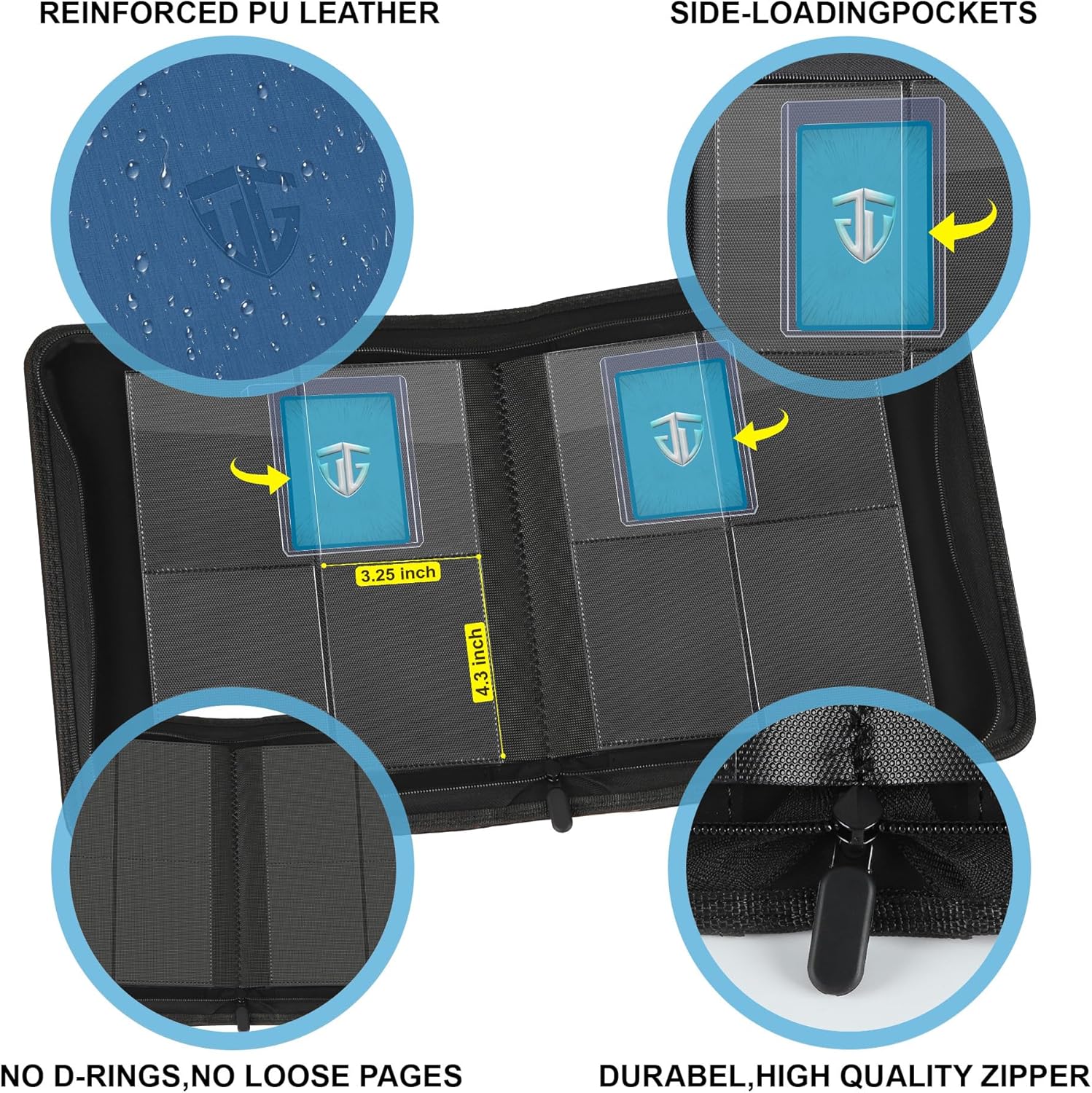 Thumbnail 3 de TCGUARD Toploader Sammelkarten-Album für 112 Toploader (Blau) – 4-fach Binder mit Hüllen für 3x4" Rigid Cards