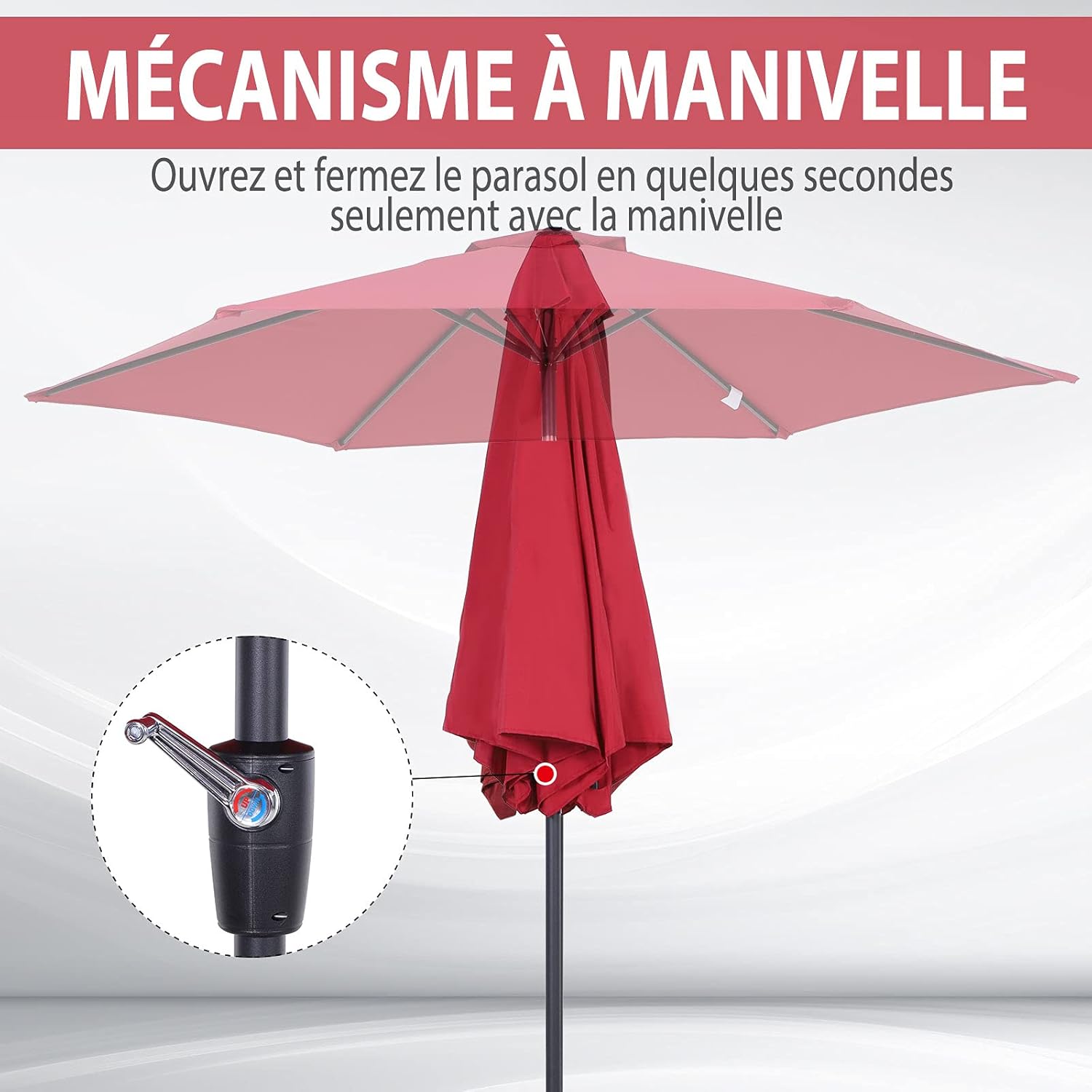 Thumbnail 4 de Outsunny Parasol droit inclinable de jardin Ø2,6 m - aluminium, toile 180 g/m² imperméabilisée