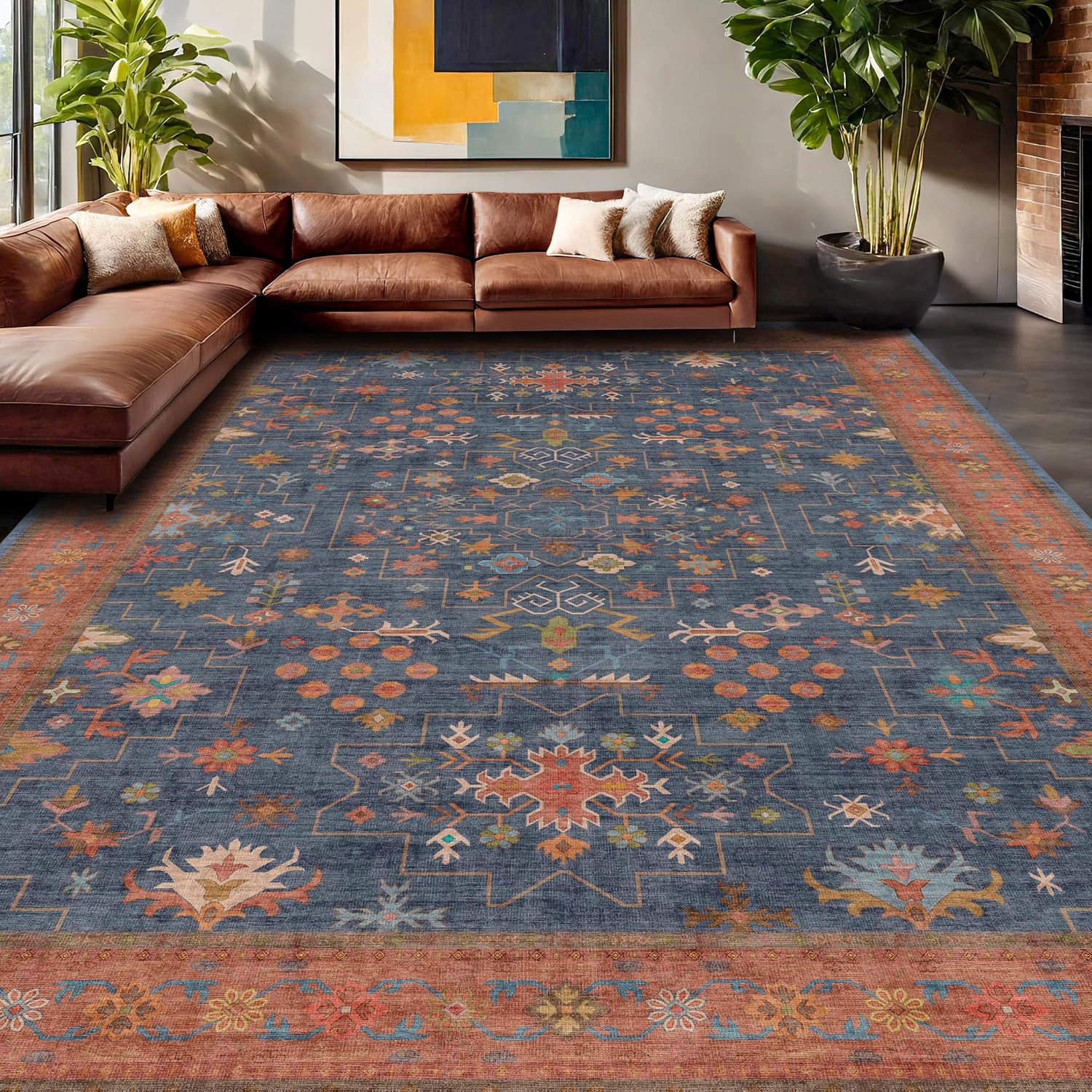 Detalle de Hazo Haus Oversized Floral Rug 10x14 in Navy