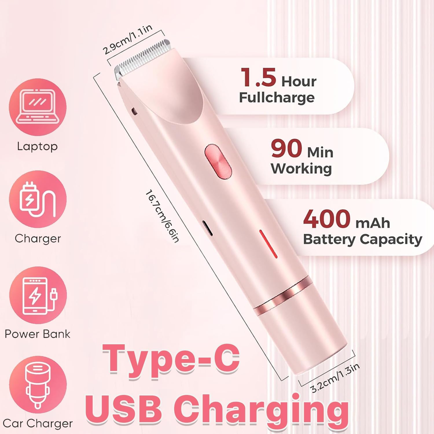 Thumbnail 5 de MALLVOLER GHTE-480NfwH541 2-in-1 Bikini Trimmer, Pink Dual-Head Wet/Dry Shaver