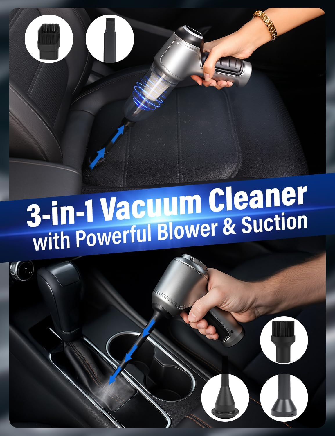 Detalle de EcoNour Handheld Vacuum Cleaner: Powerful 12KPA Suction, 30-Minute Run Time and Portable Cleaning Companion