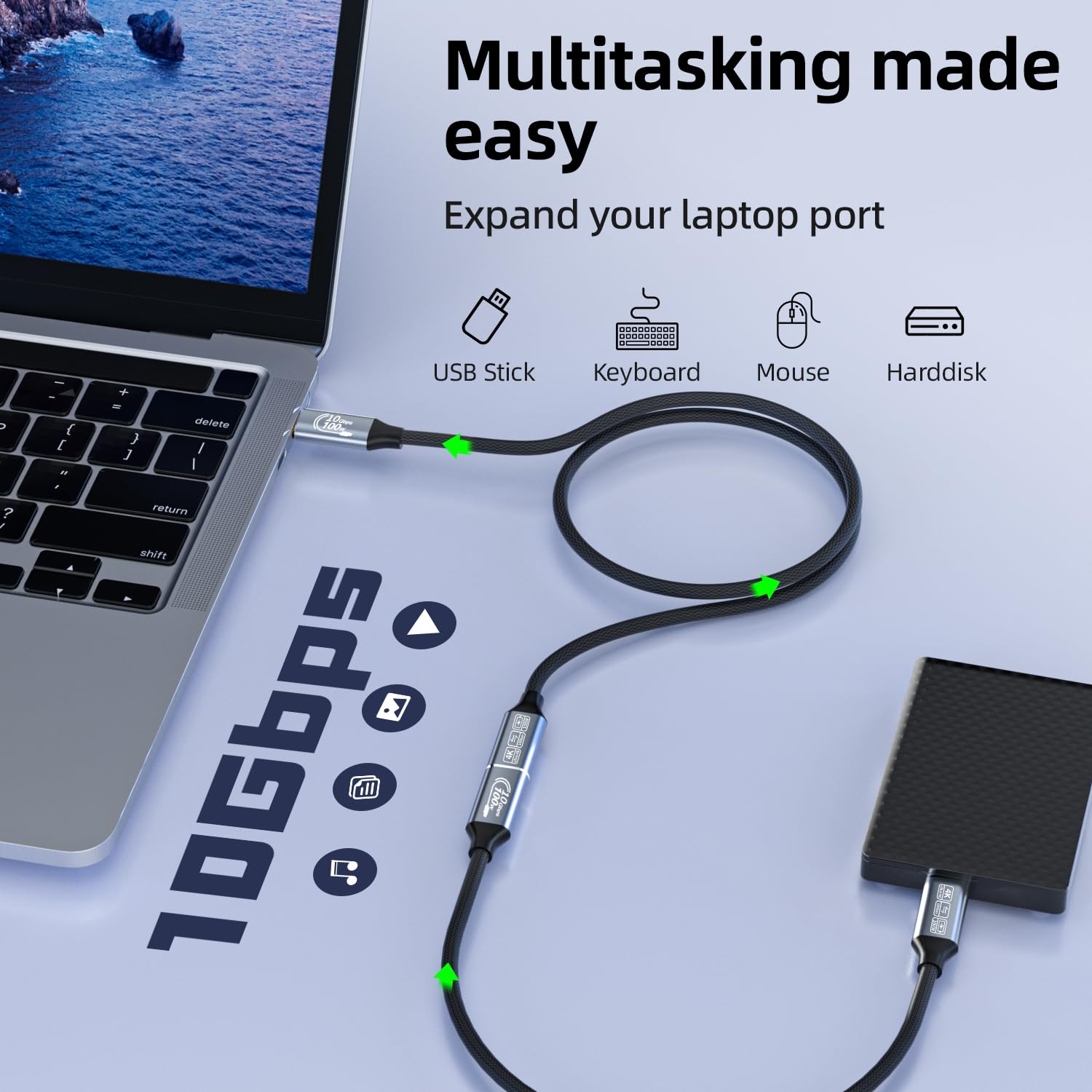 Thumbnail 2 de CAKOBLE USB‑C Verlängerungskabel 3 m – USB‑C 3.2 (10 Gbit/s, 100 W, 4K@60 Hz) mit PD 3.0