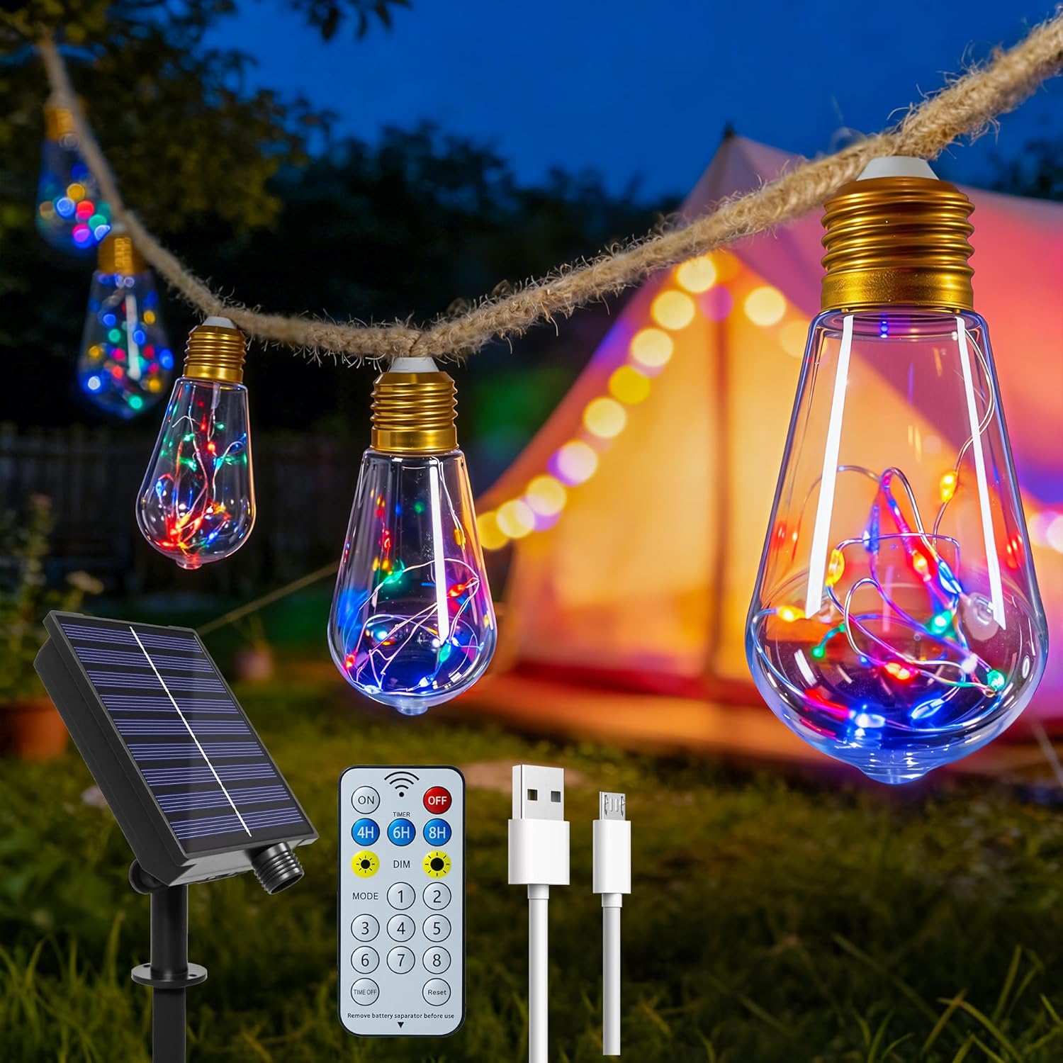 Thumbnail 6 de Ollny 6m Hemp Rope Festoon Lights with 16 S17 Bulbs, 160 LEDs, Remote, Timers and Modes – Purple & Orange