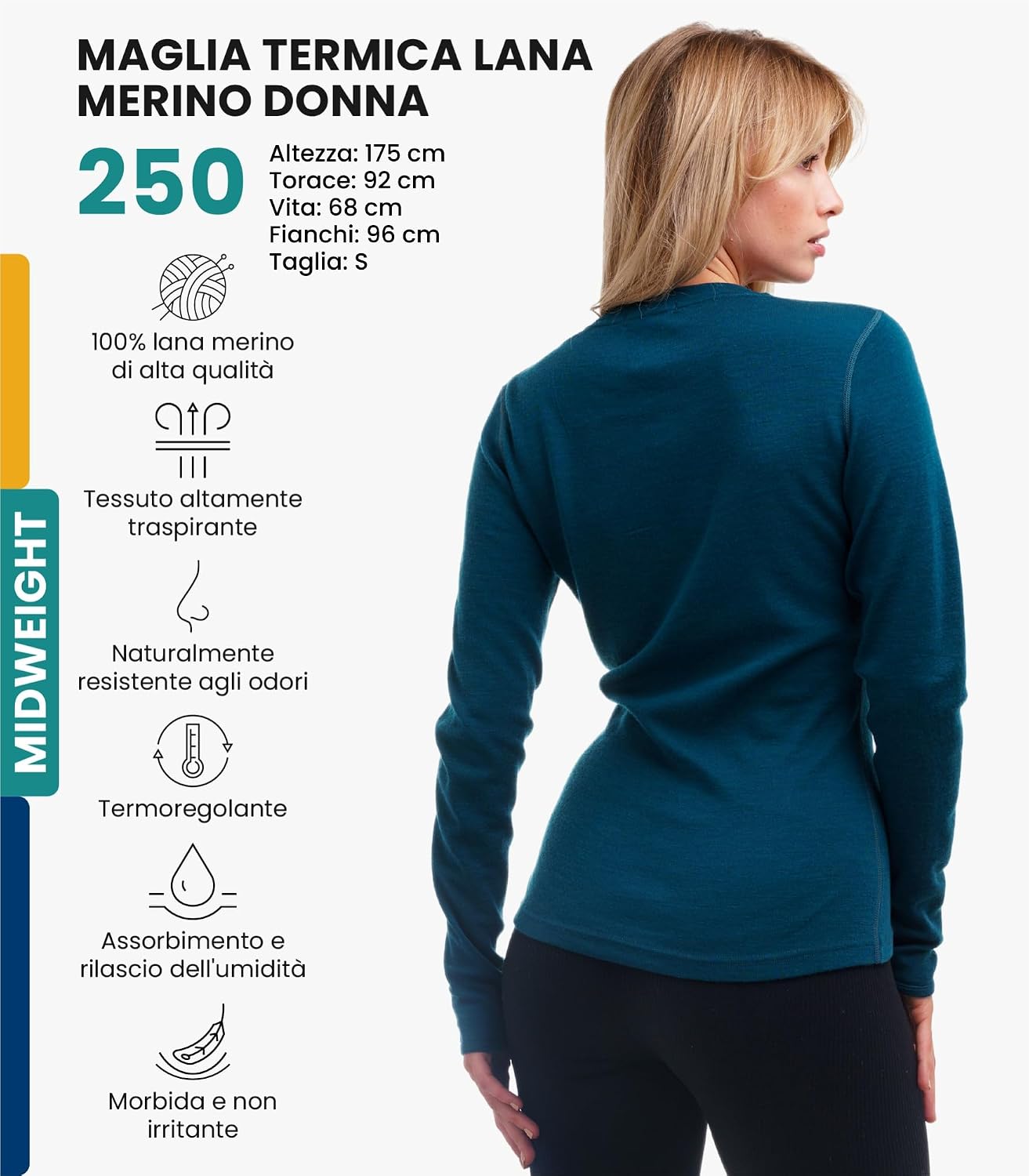 Detalle 2 de Merino.tech Maglia Termica Donna Merino 250 g/m²