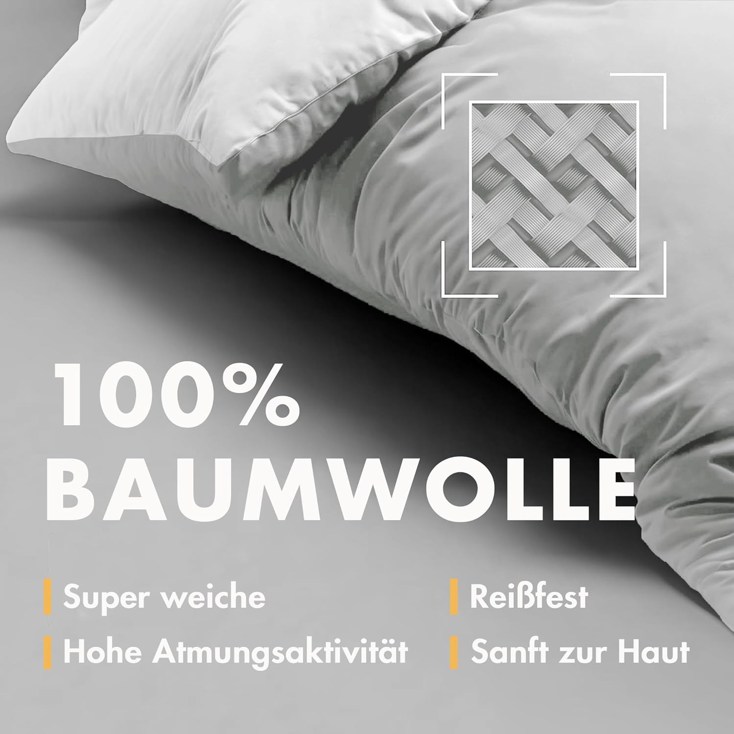 Thumbnail 2 de Sleeptime Bettwäsche 200x200 3-teilig – 100% Baumwolle, OEKO-TEX, Grau/Weiß – atmungsaktiv, pflegeleicht