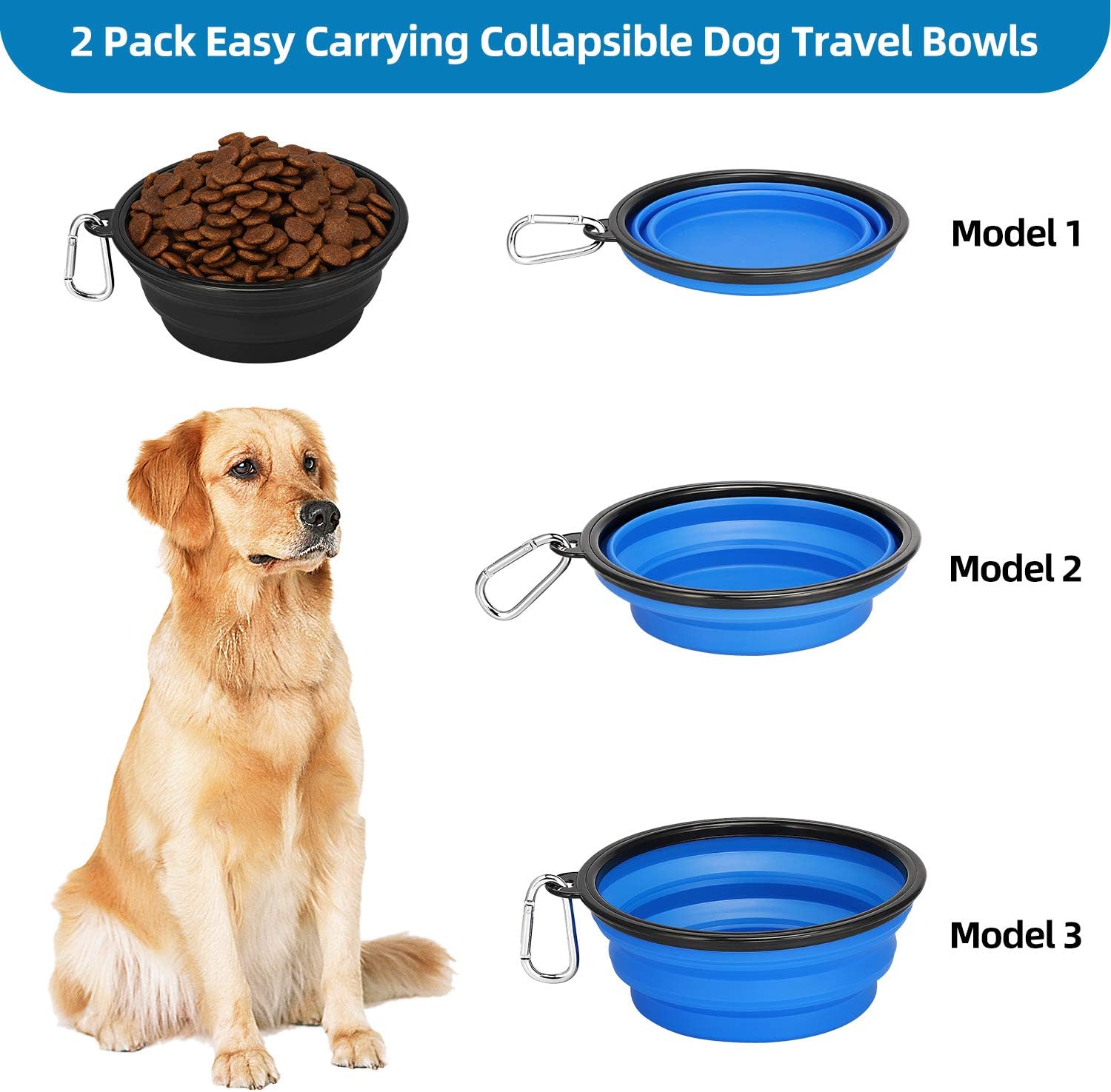 Thumbnail 2 de Kytely kbowl07 Collapsible Dog Travel Bowls, 2-Pack, 34 oz with Clips