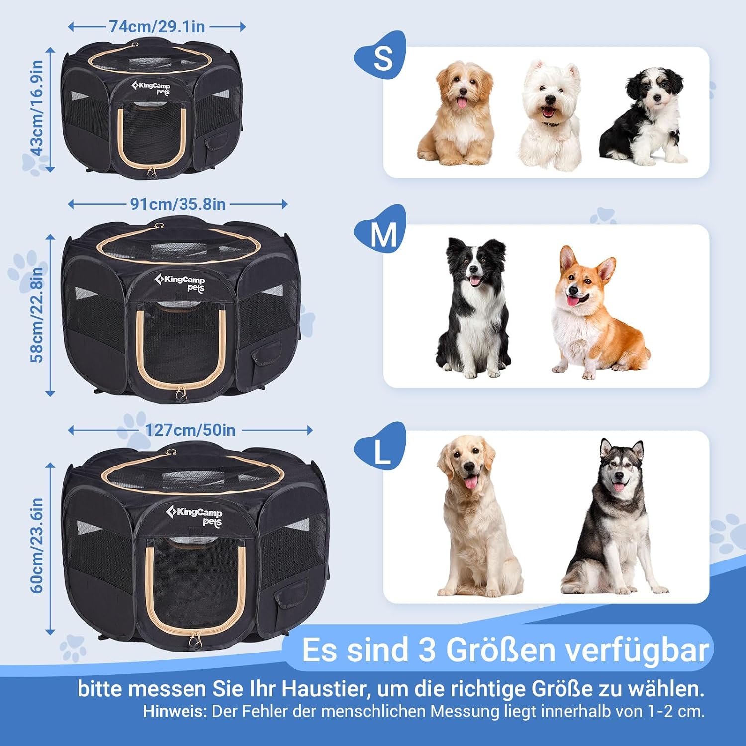 Detalle de KingCamp Welpenlaufstall 91 cm – Stabiler, faltbarer Hundelaufstall für Wohnung & Outdoor