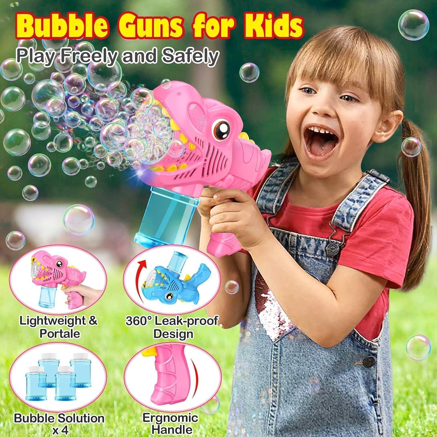 Detalle de Yunaking Bubble Machine Gun 2-Pack: Rechargeable Dinosaur Toy for Kids Ages 4–8