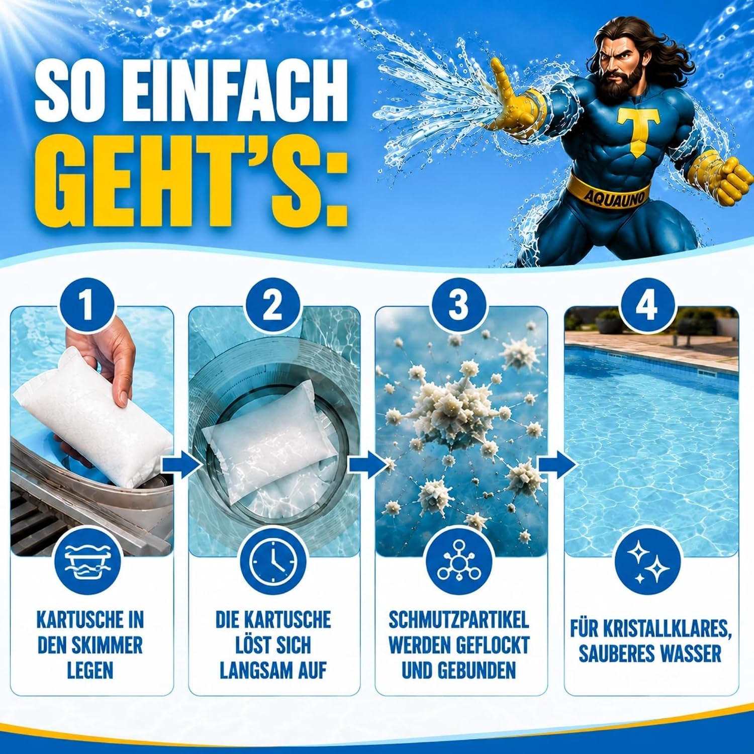 Thumbnail 3 de TerraUno Flockungsmittel Pool Kartuschen – 8 Stück 125 g | klares Wasser mit Sandfilter