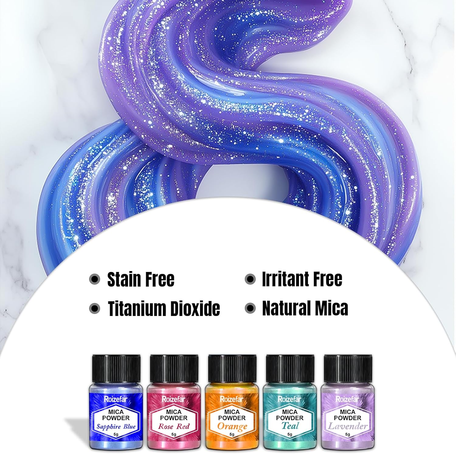 Detalle de Roizefar Mica Powder (32 colours x 5 g) pearlescent epoxy resin pigment for soap, candles, nails & more