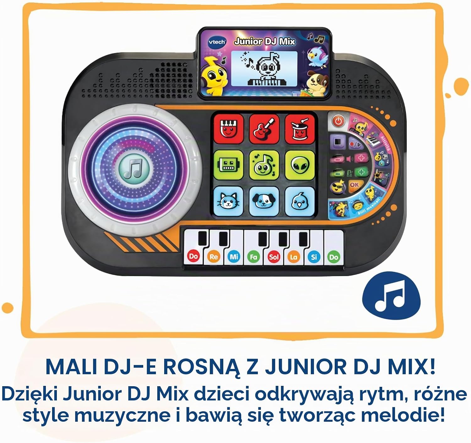 Detalle de VTech Junior DJ Mix 80-581407-007 – konsola DJ z klawiszami pianina i ekranem LCD