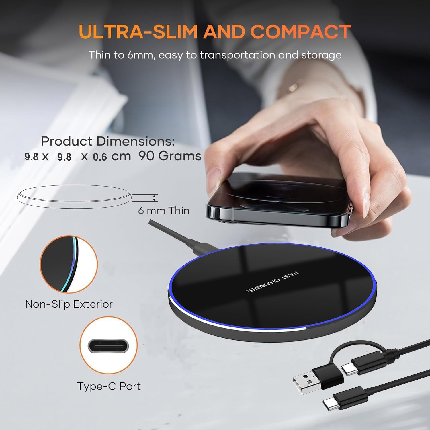 Thumbnail 4 de Wireless Charger Pad for iPhone, Galaxy, Pixel — ultra-slim 6mm charging mat