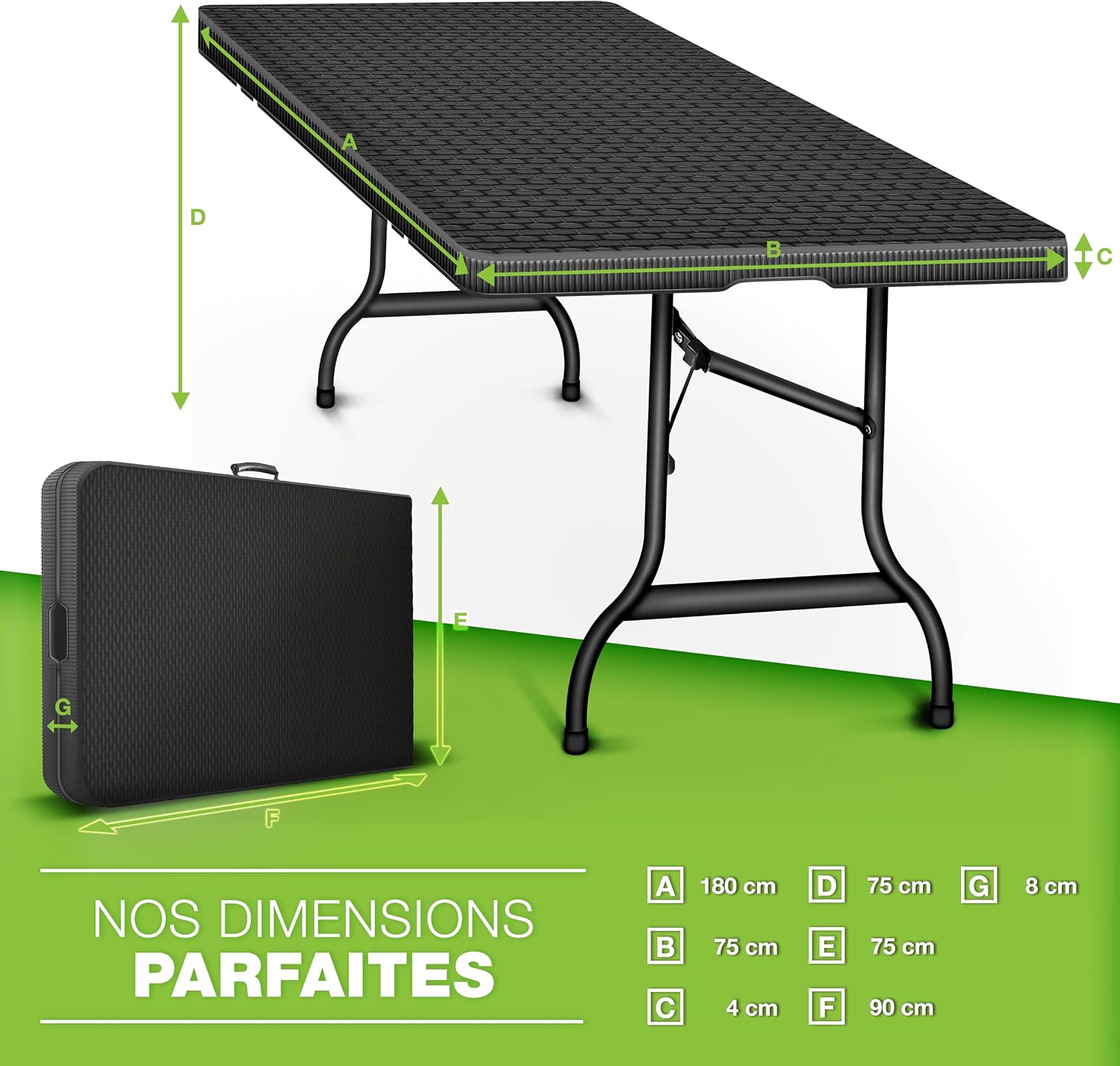 Detalle de Tillvex Table de jardin pliante 180×75 cm