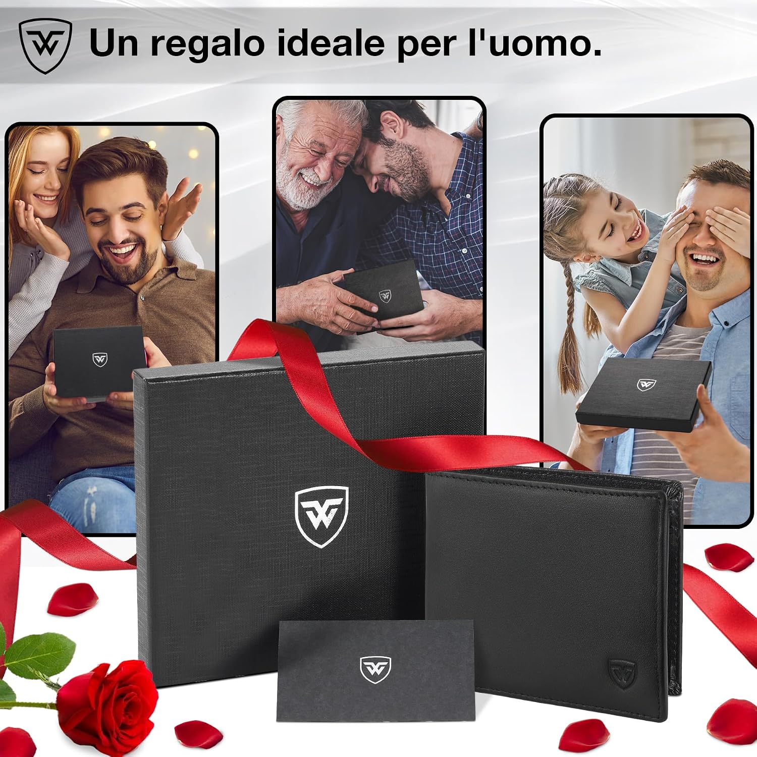 Detalle 2 de WONSEFOO Portafoglio Uomo in Vera Pelle con Blocco RFID, Mini Porterà 9 Carte, Finestra ID e Portamonete