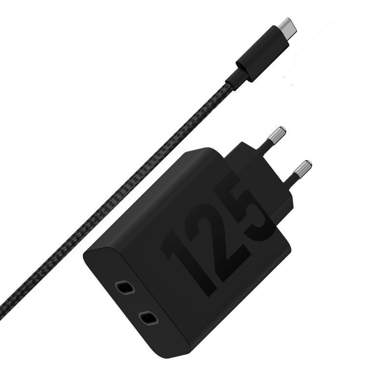 Detalle de Cargador Motorola TurboPower 125W Duo USB-C GaN – carga ultrarrápida y segura
