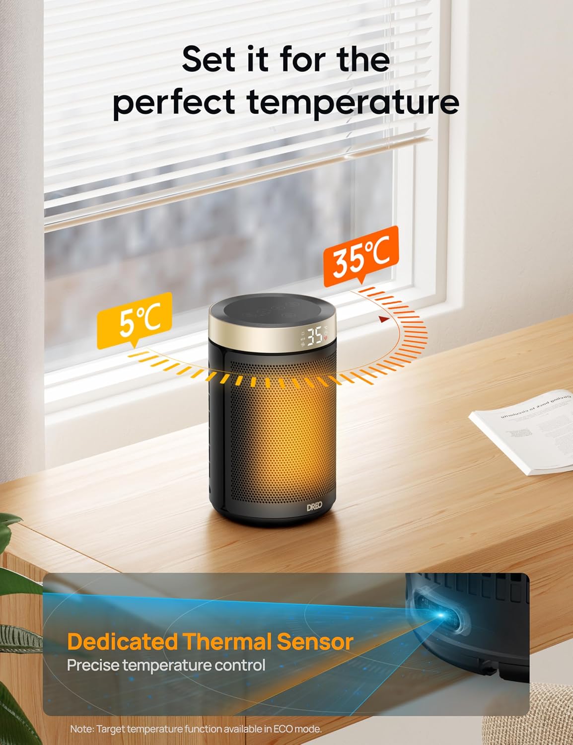 Detalle 2 de DREO HSH006 Gold 1500W PTC Ceramic Space Heater with Remote and Timer