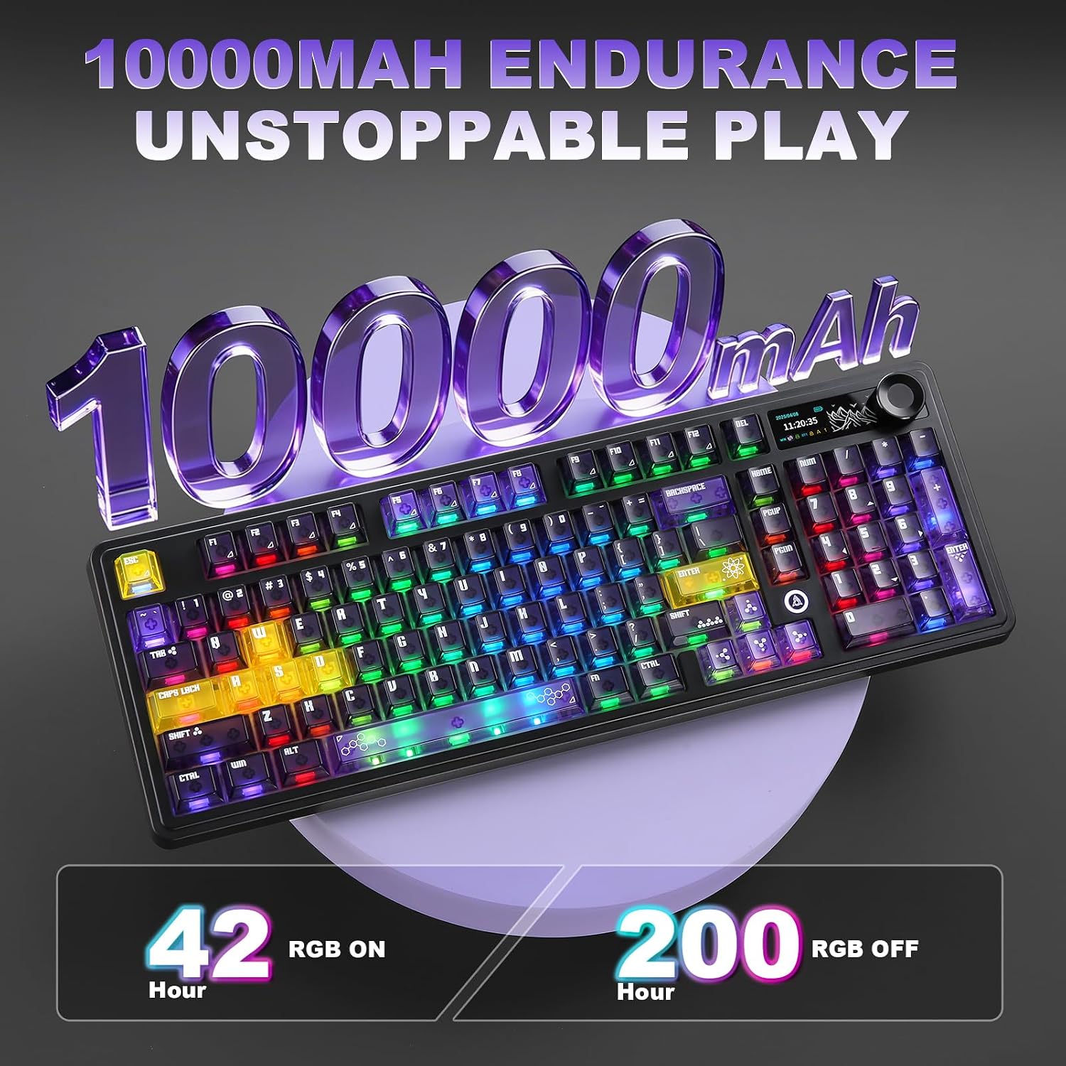 Detalle de MIKIBY AK980 Pro Wireless Mechanical Gaming Keyboard, Purple, TFT Display