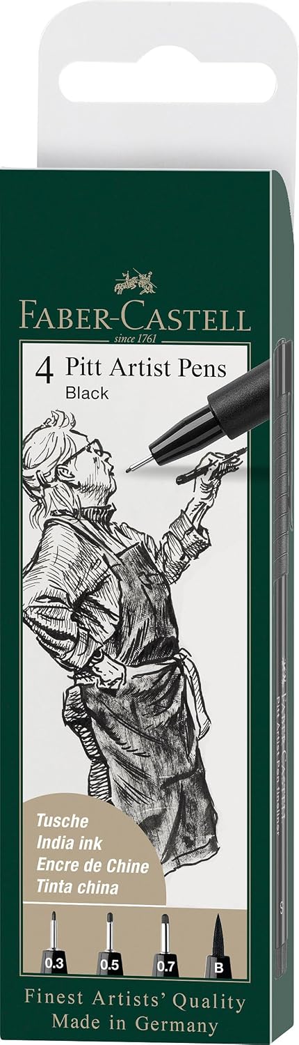 Detalle de Faber-Castell Art & Graphic Pitt Artist Pen India Ink Pen – Black, Wallet of 4
