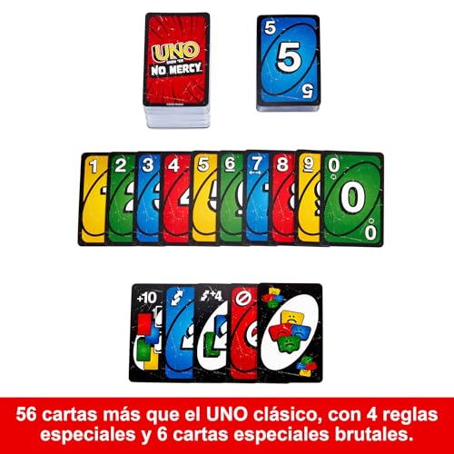 Detalle de Mattel Games UNO No Mercy: la versión brutal para la familia